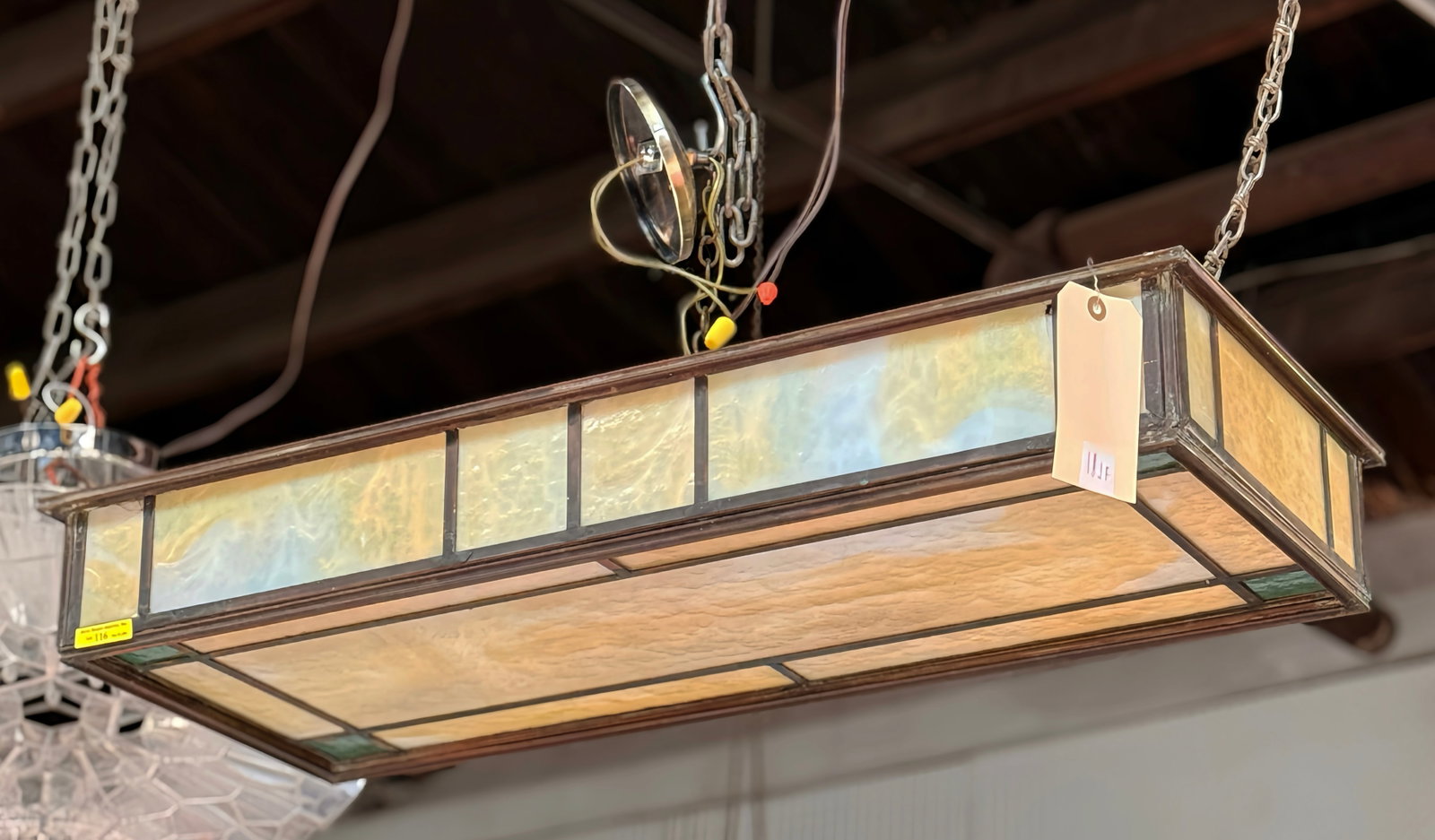 Rectangular Metal Slag Glass Ceiling Light - 2