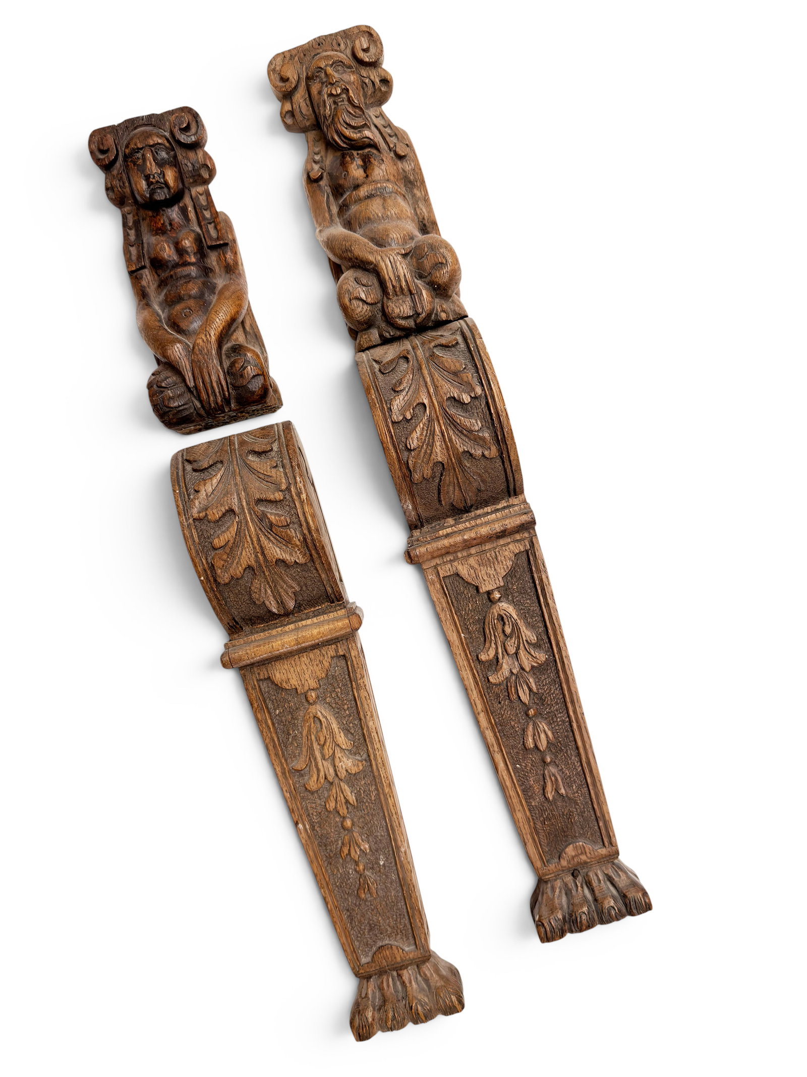Pair of Antique Carved Oak Figural Brackets. (1 of 4)