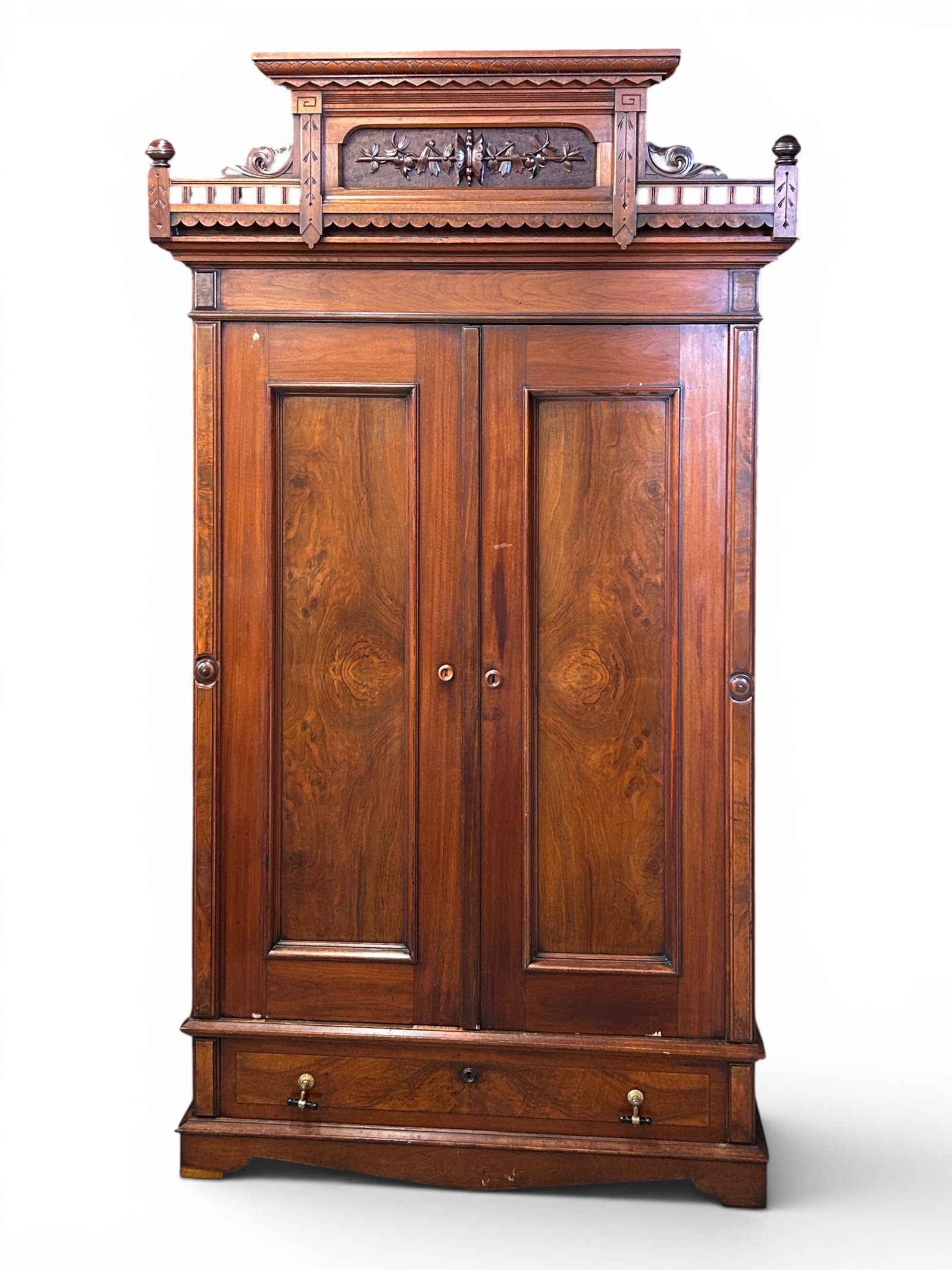 Eastlake Victorian Walnut Wardrobe w/ Carved Top. (1 of 15)