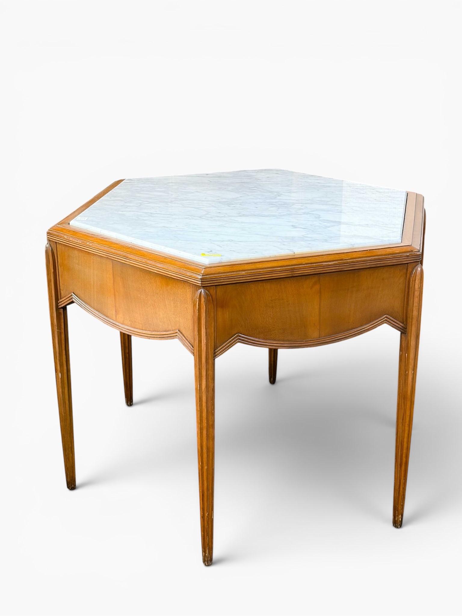French Carved Hexagonal Marble Top Table. - 2