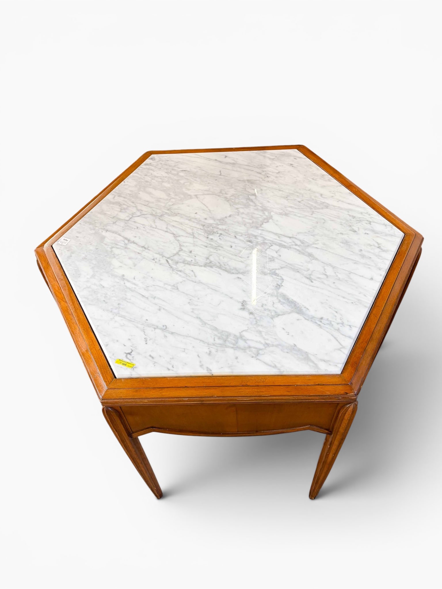 French Carved Hexagonal Marble Top Table. - 4