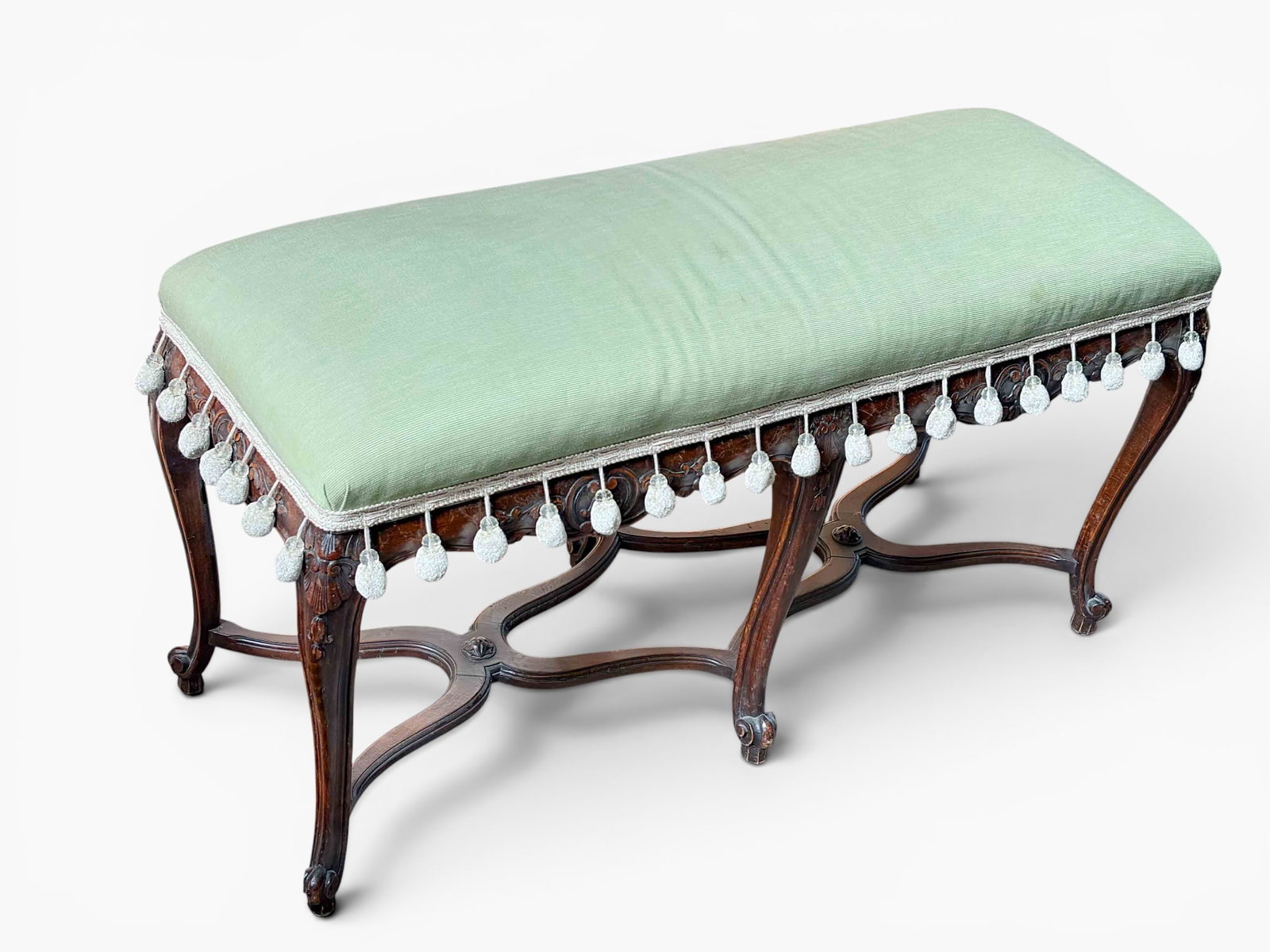 French Carved Louis XV Style Bench w/ Fringe. (1 of 6)