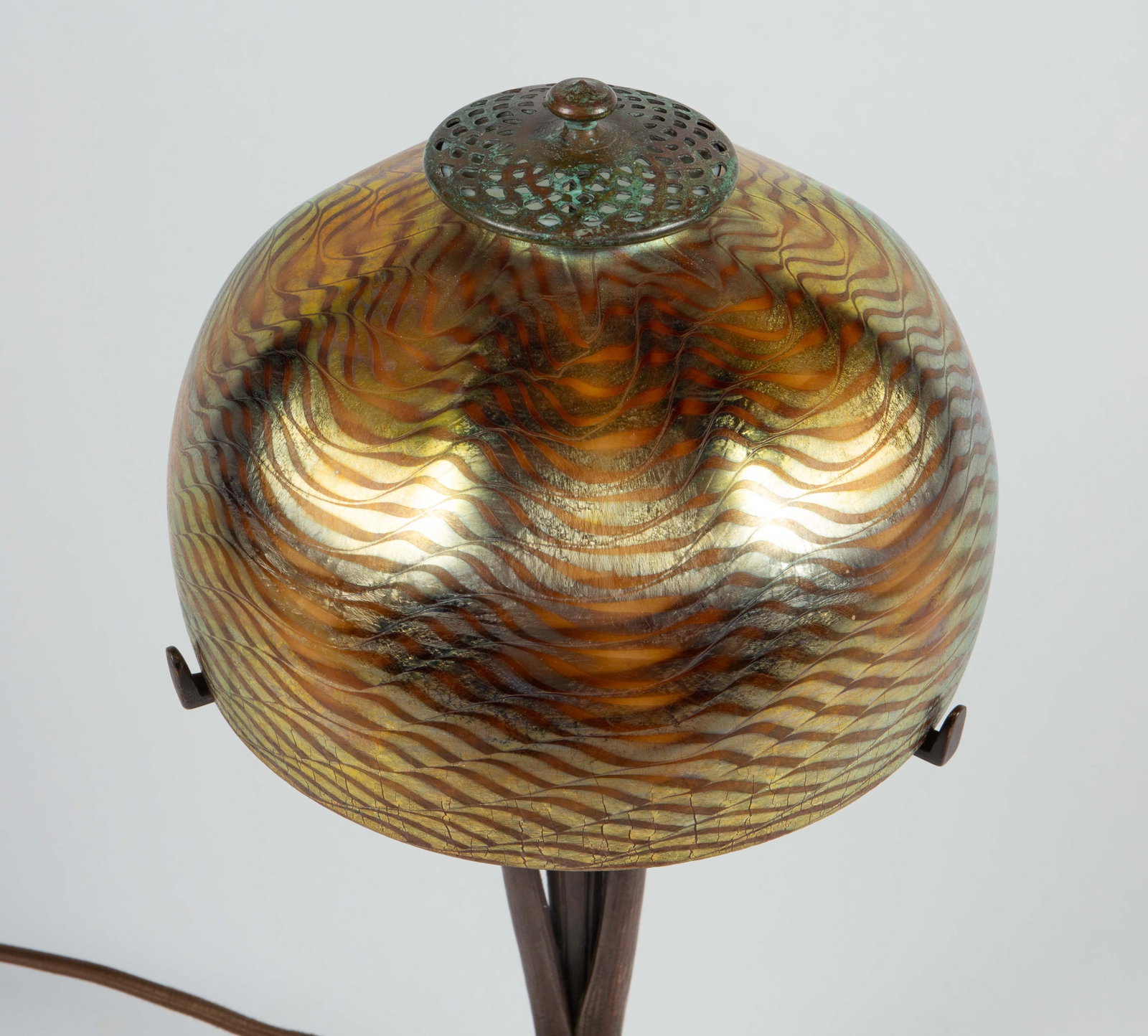 Tiffany Favrile Damascene Wave Bronze Lamp - As Is - 2