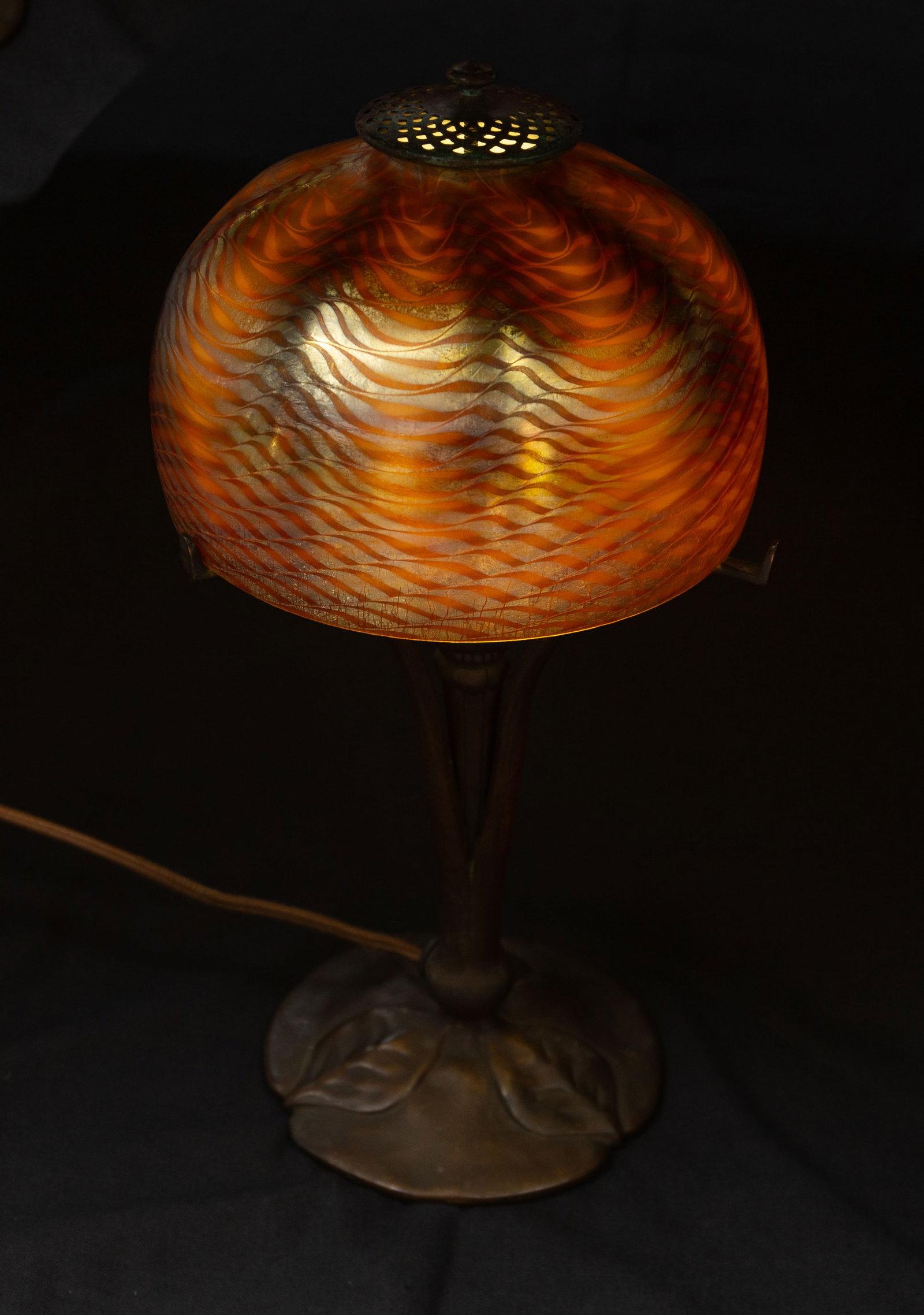 Tiffany Favrile Damascene Wave Bronze Lamp - As Is - 3