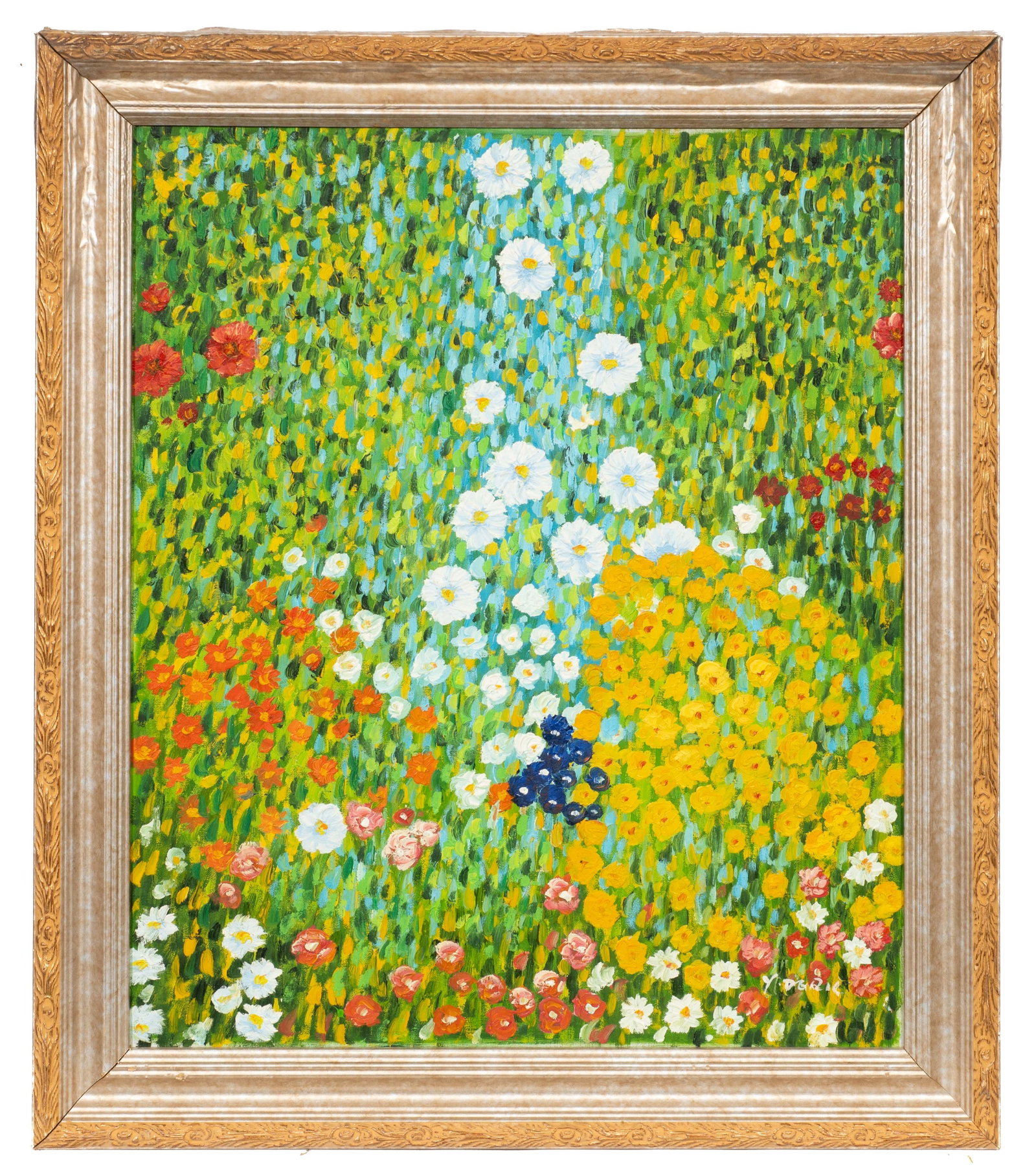 Impressionist Floral Field, Painting Sgd. Y. Deric: Artist(s): Y. Deric (20th/21st Century). Medium: Acrylic painting on canvas board. Signature(s): Lower right. Paperwork/Provenance: N/A Condition: Minor signs of craquelure. Veneer is peeling from its