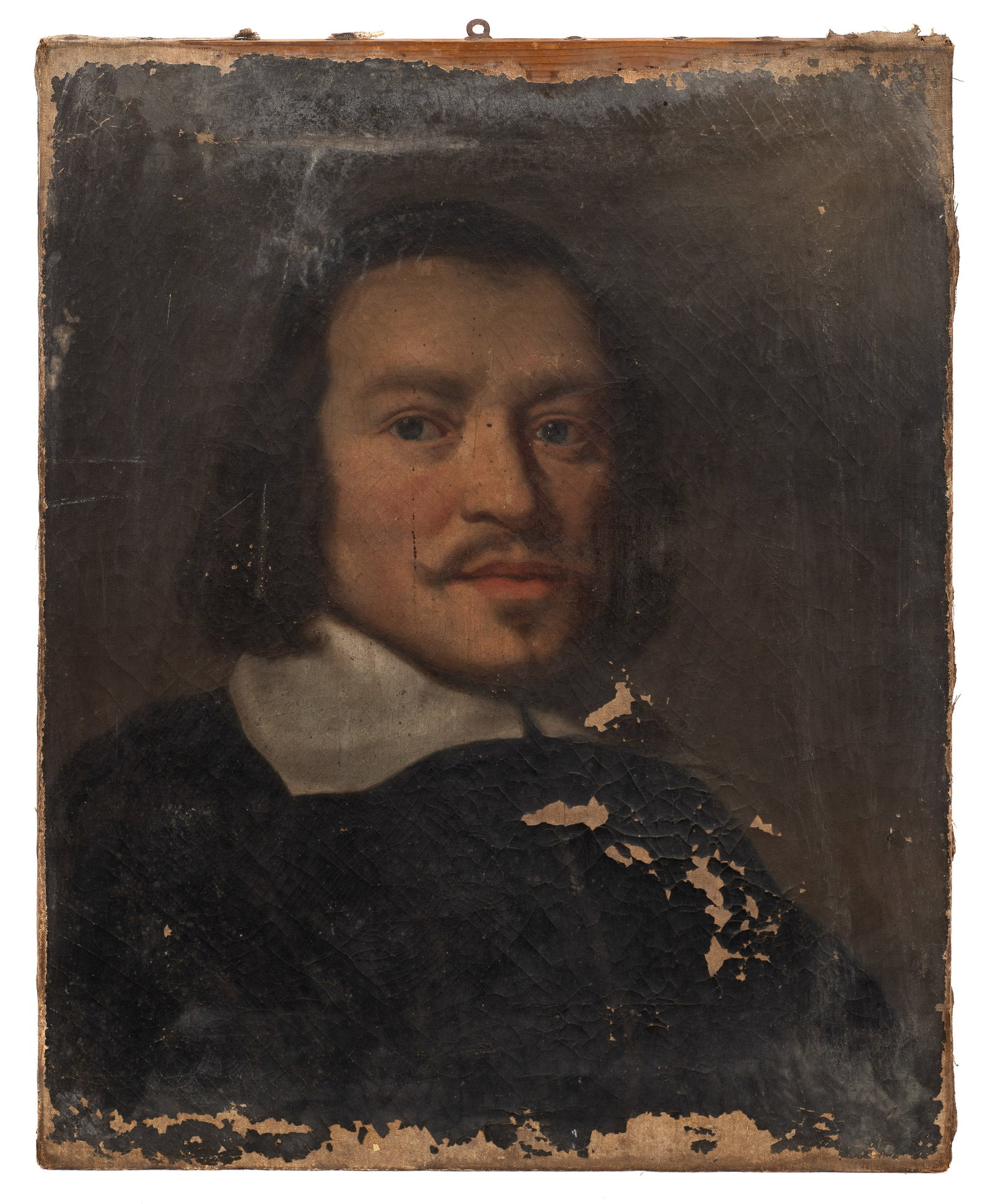 Antique Dutch Style Portrait of a Gentleman, As Is: Artist(s): Unknown, mid-to-late 19th Century. Medium: Oil painting on canvas. Signature(s): Unsigned. There is an "A. Schutzman, Munich" canvas stencil en verso. Paperwork/Provenance: N/A Condition: A