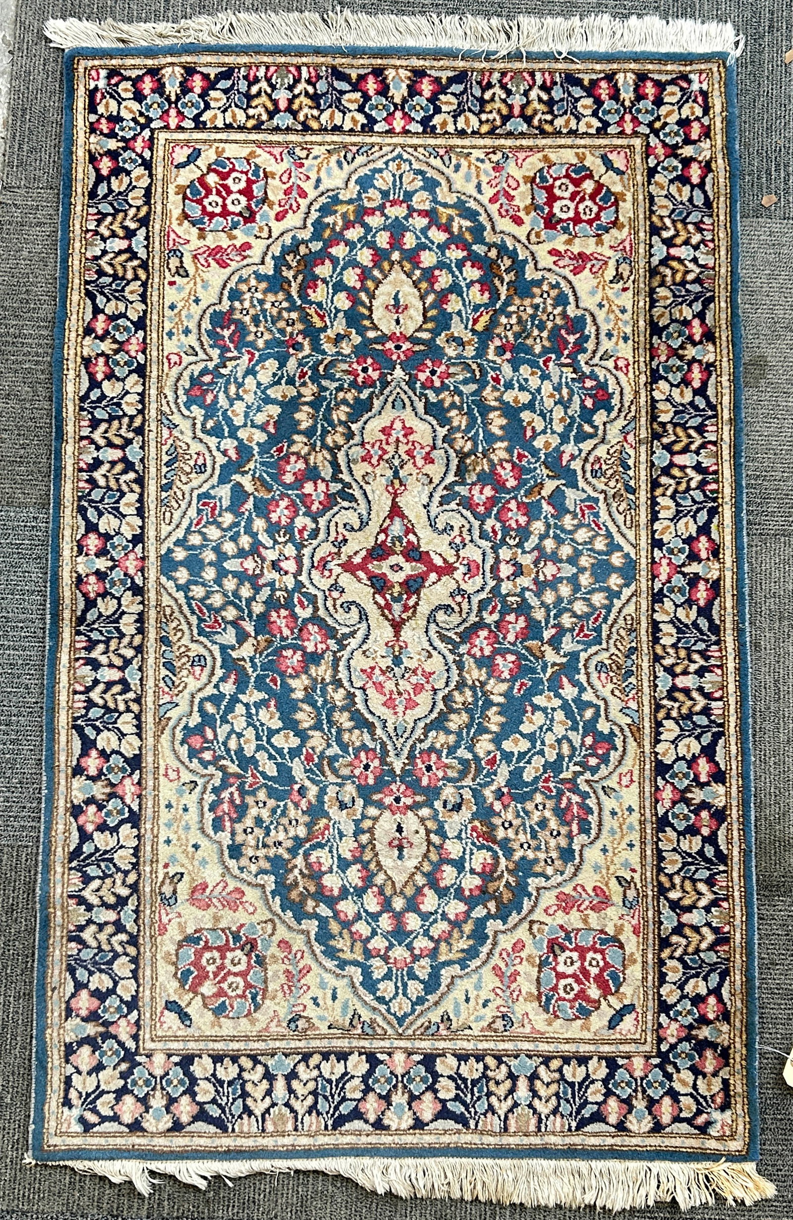 3' 1" x 5' Light Blue Kirman Rug. (1 of 5)