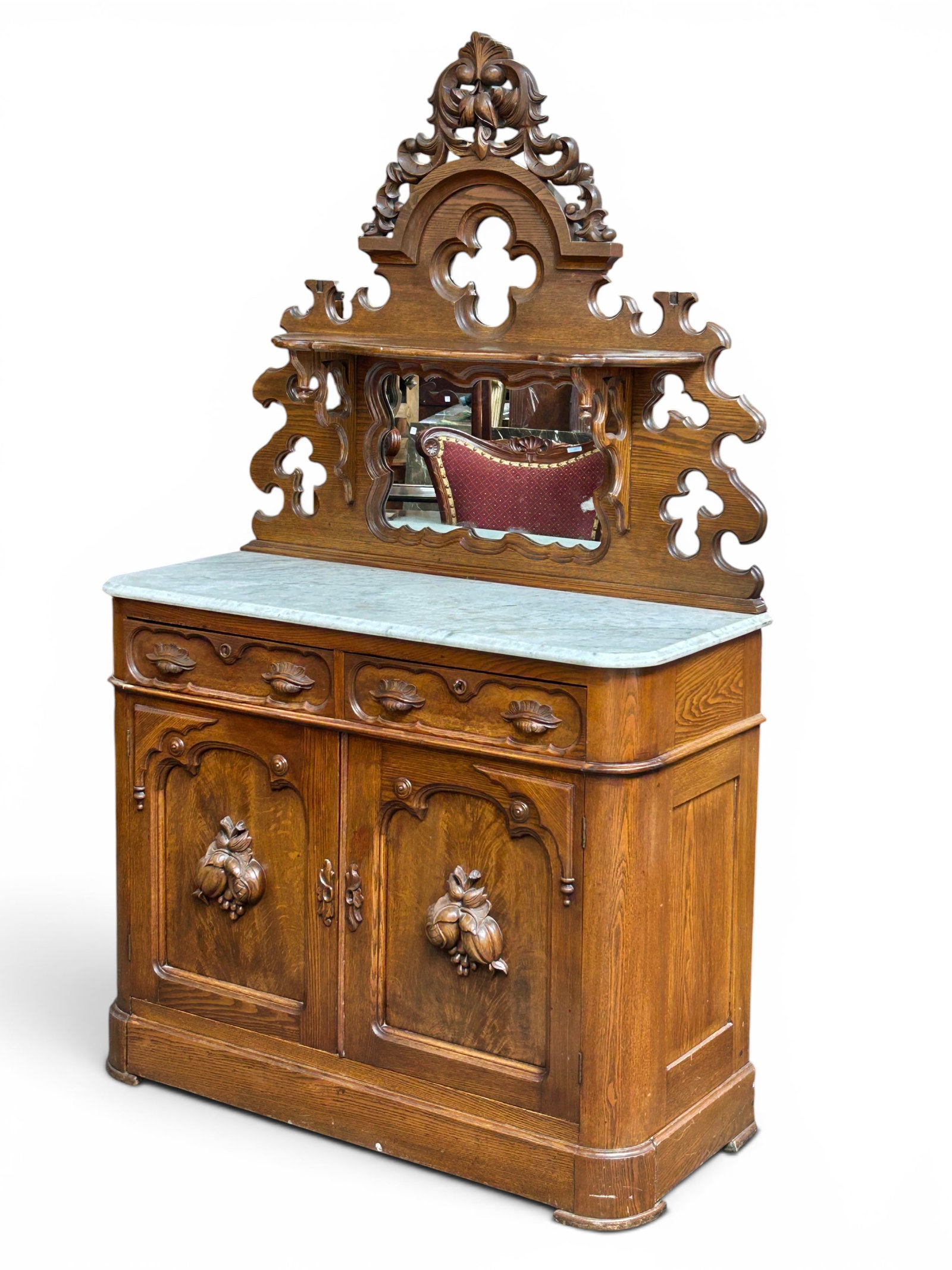 Carved Victorian Marble Top Buffet. (1 of 11)