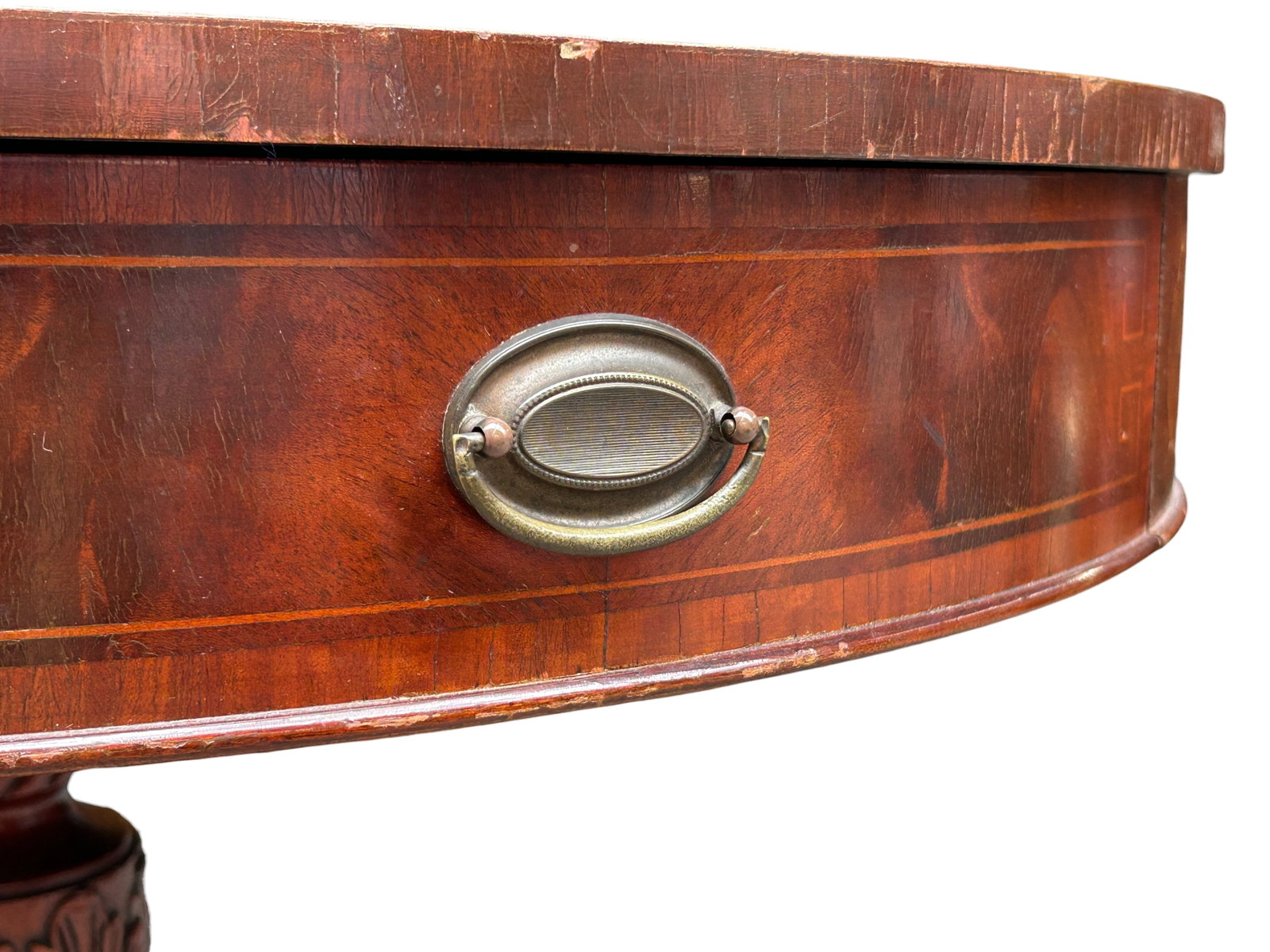 Mahogany Drum Table with a Leather Top. - 6