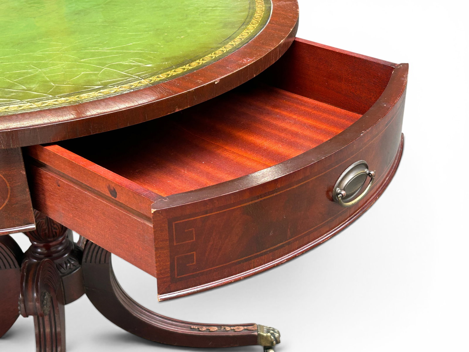 Mahogany Drum Table with a Leather Top. - 7