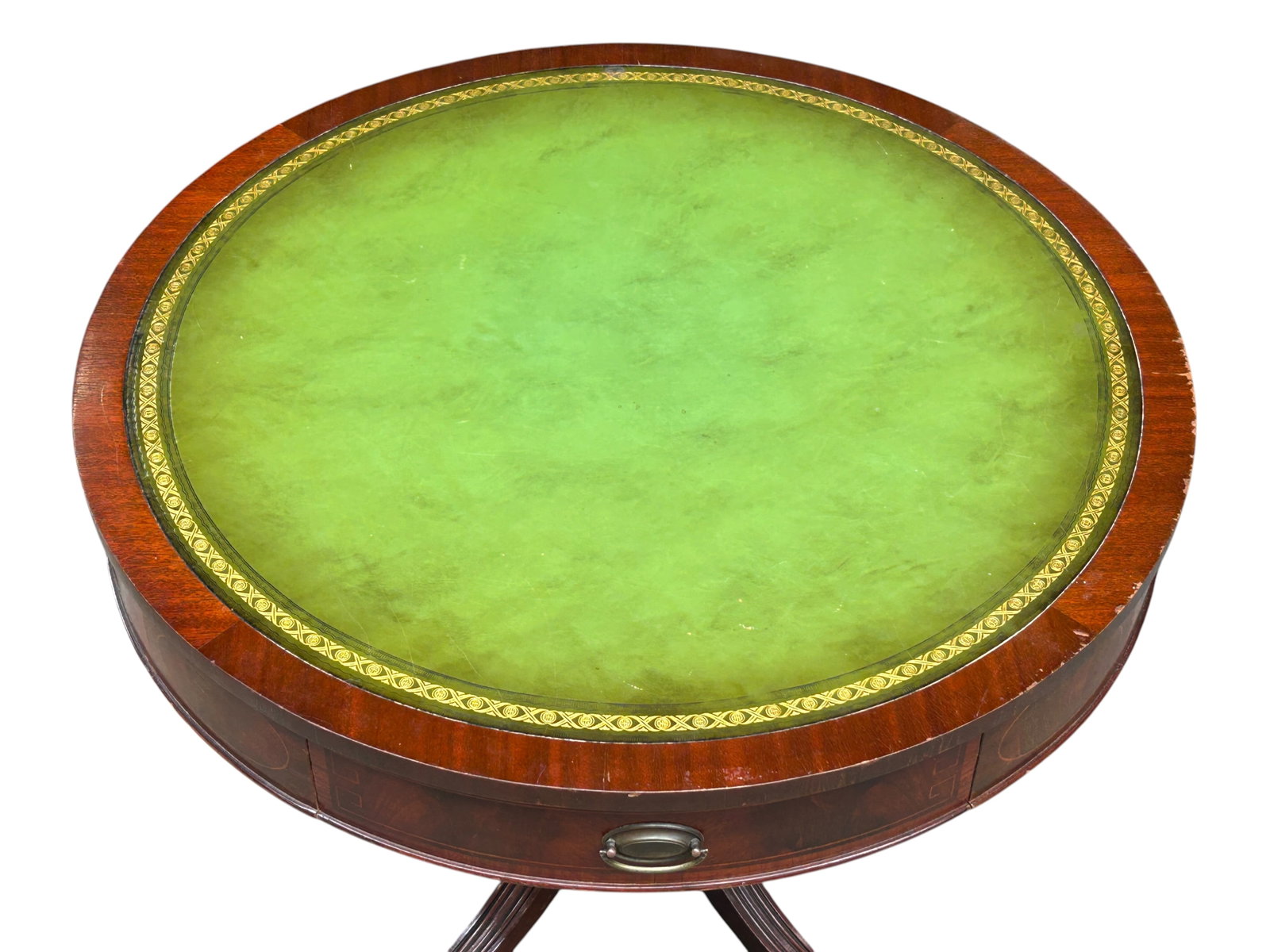 Mahogany Drum Table with a Leather Top. - 8