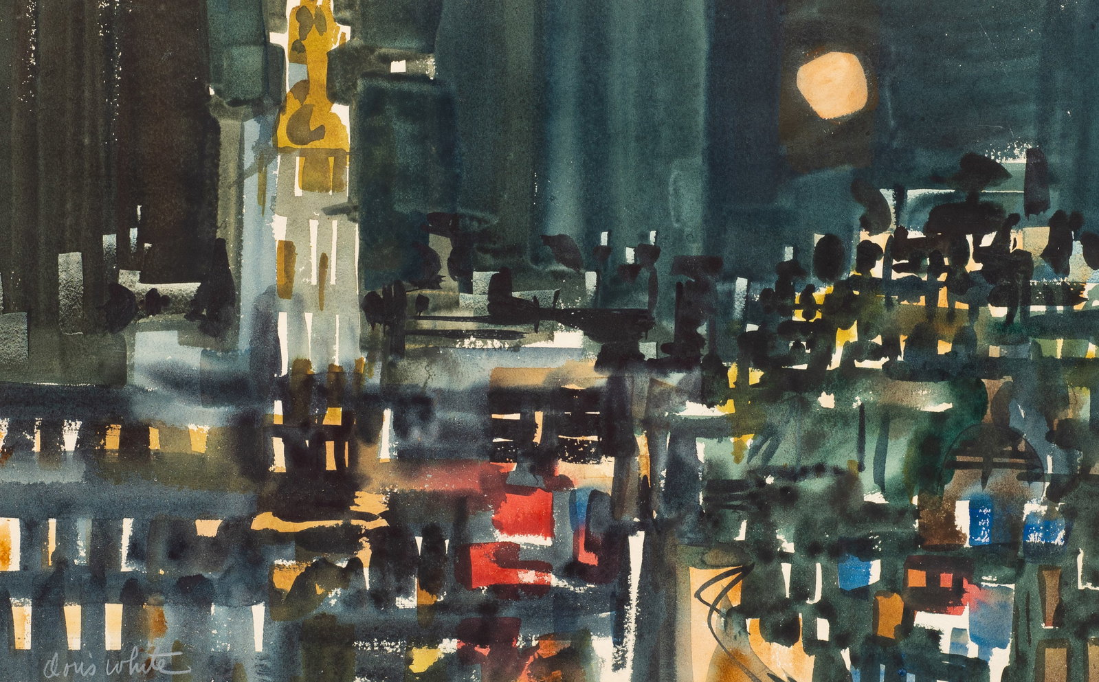 Watercolor of Abstract Cityscape, Louis White. (1 of 5)