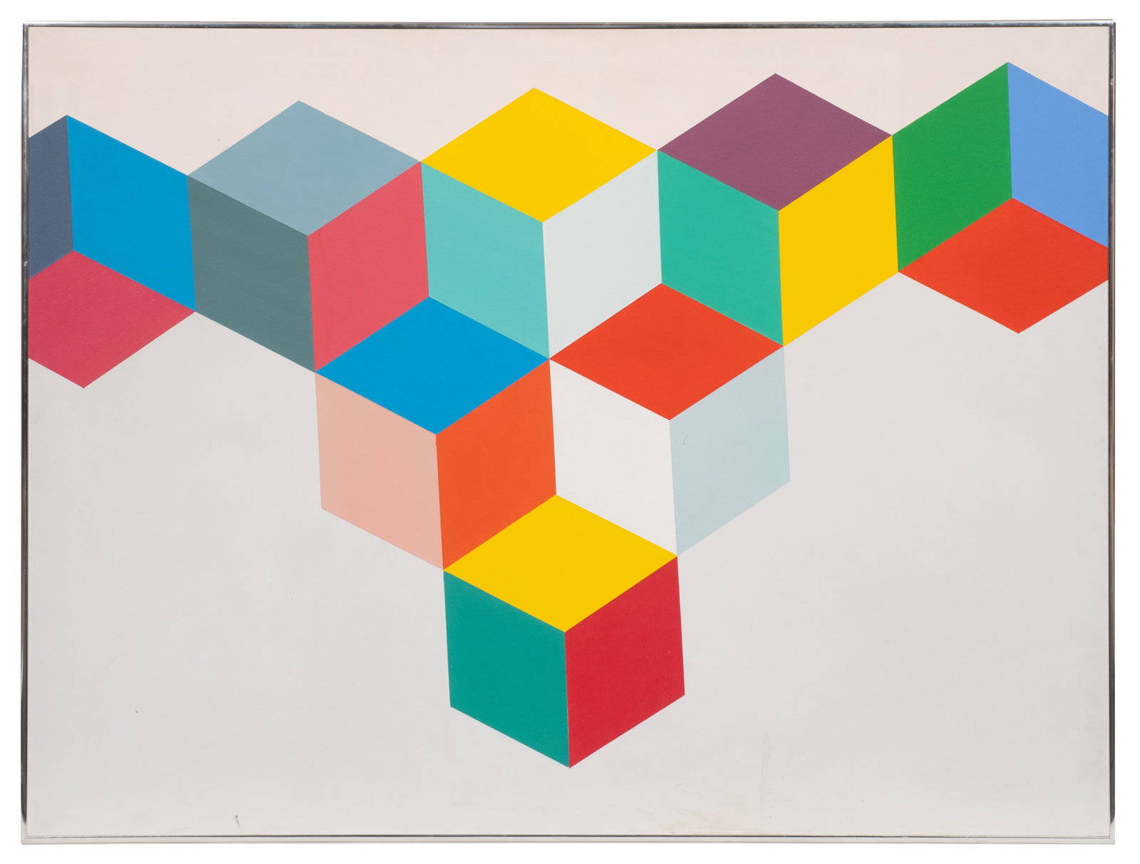 Large Geometric Painting, Unsigned.: Artist(s): Unknown, 20th/21st century. Medium: Acrylic painting on canvas. Signature(s): Unsigned. Paperwork/Provenance: N/A Condition: Surface grime and minor craquelure. Measurement(s): 36" x 48