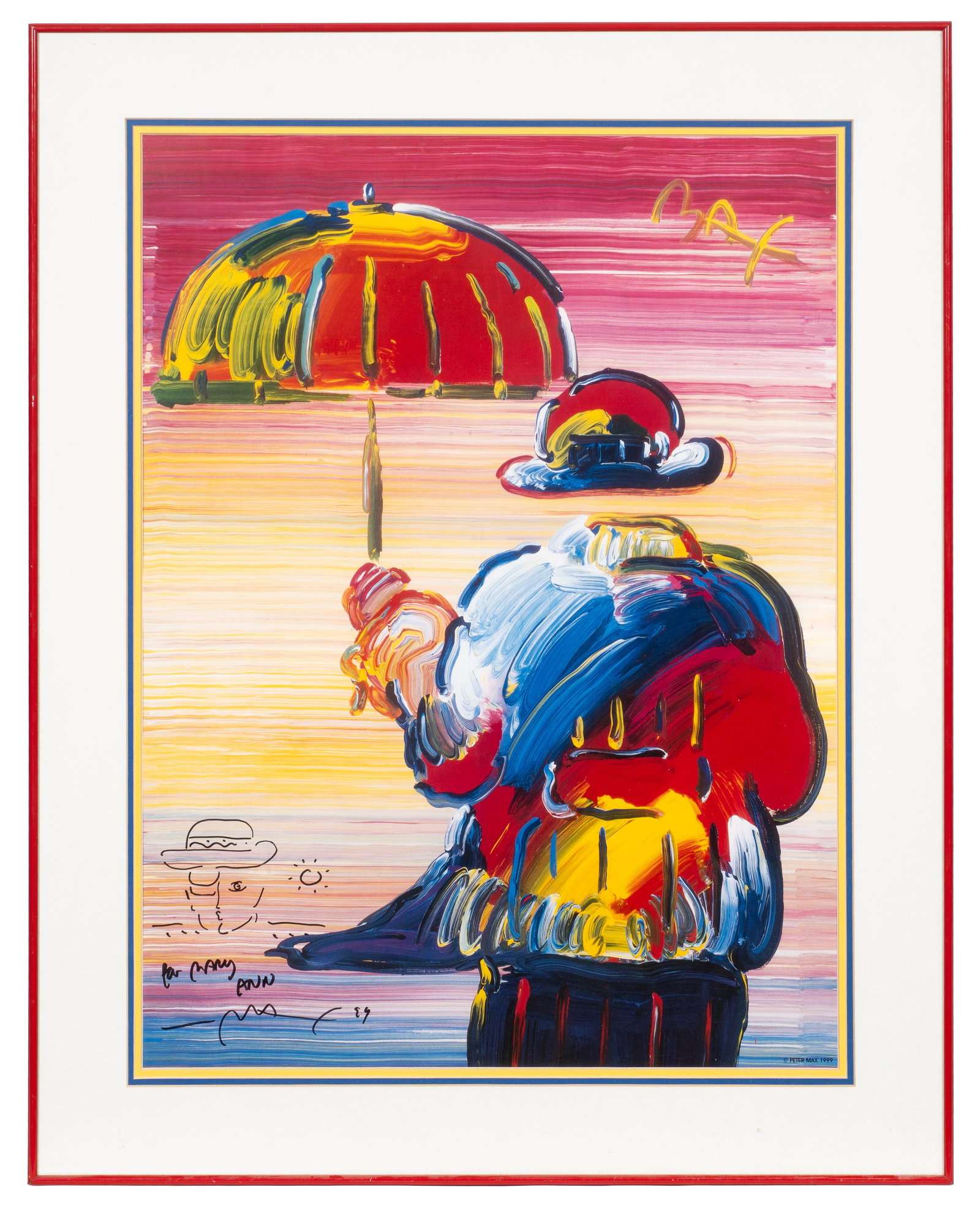 Signed Umbrella Man Poster, Peter Max. - 2