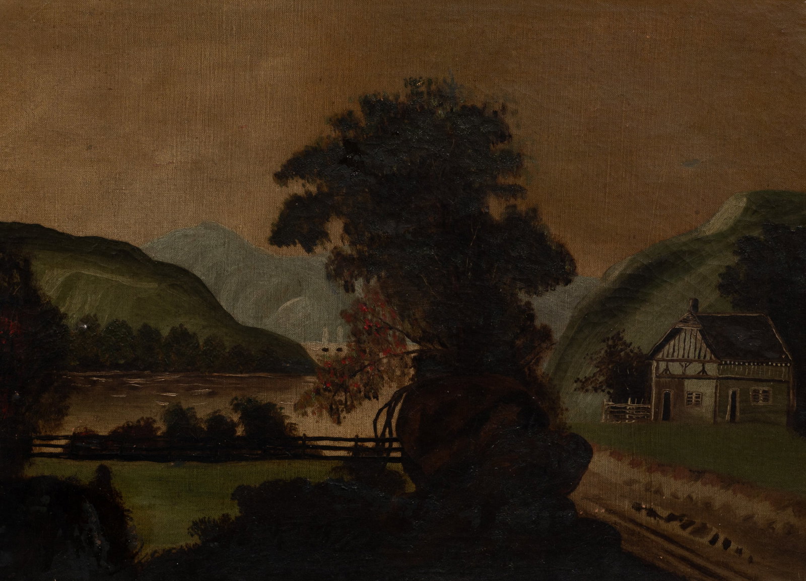 Antique Landscape Painting, Unsigned. (1 of 5)
