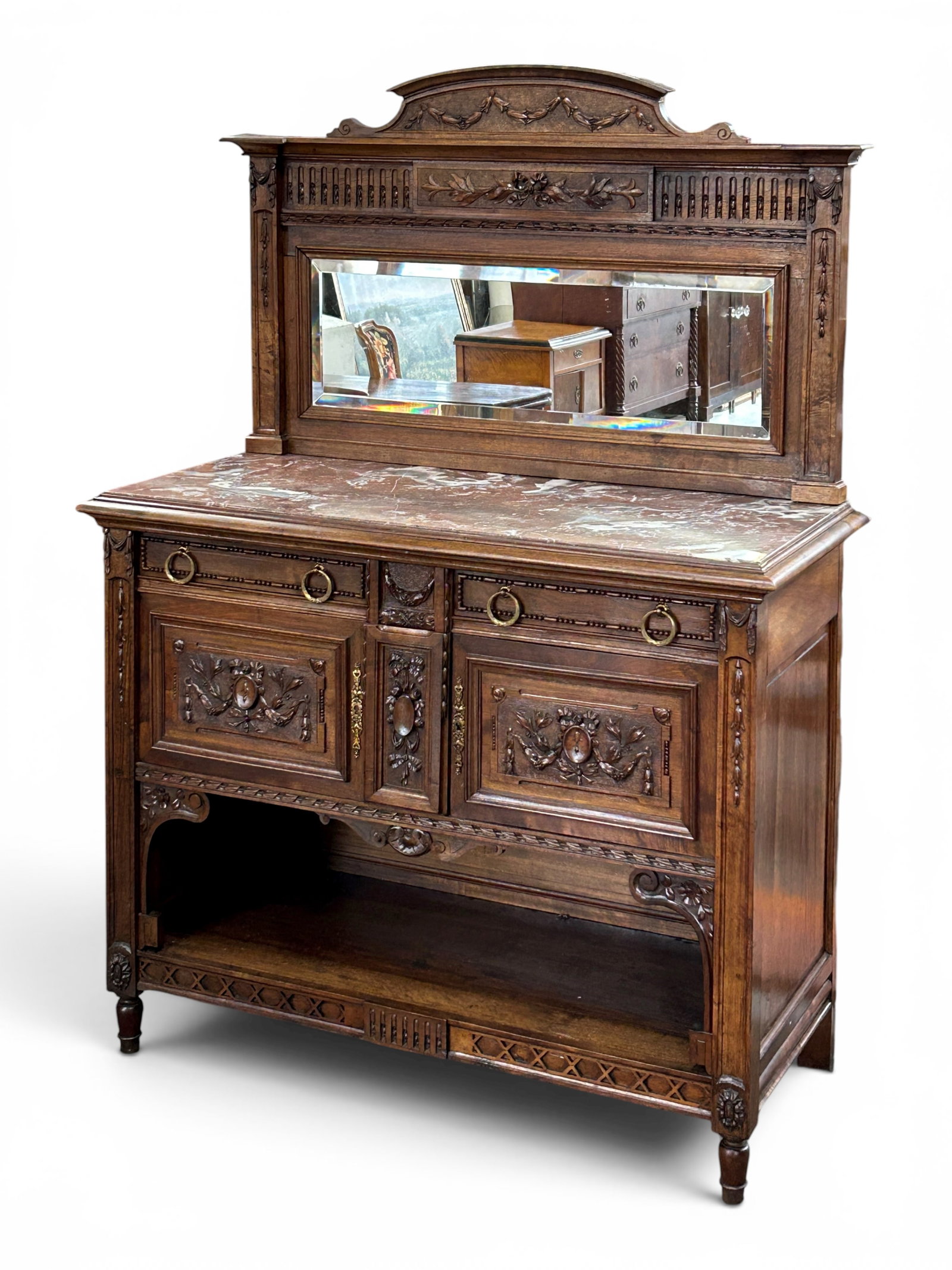 Antique French Carved Marble Top Buffet Sideboard. (1 of 19)