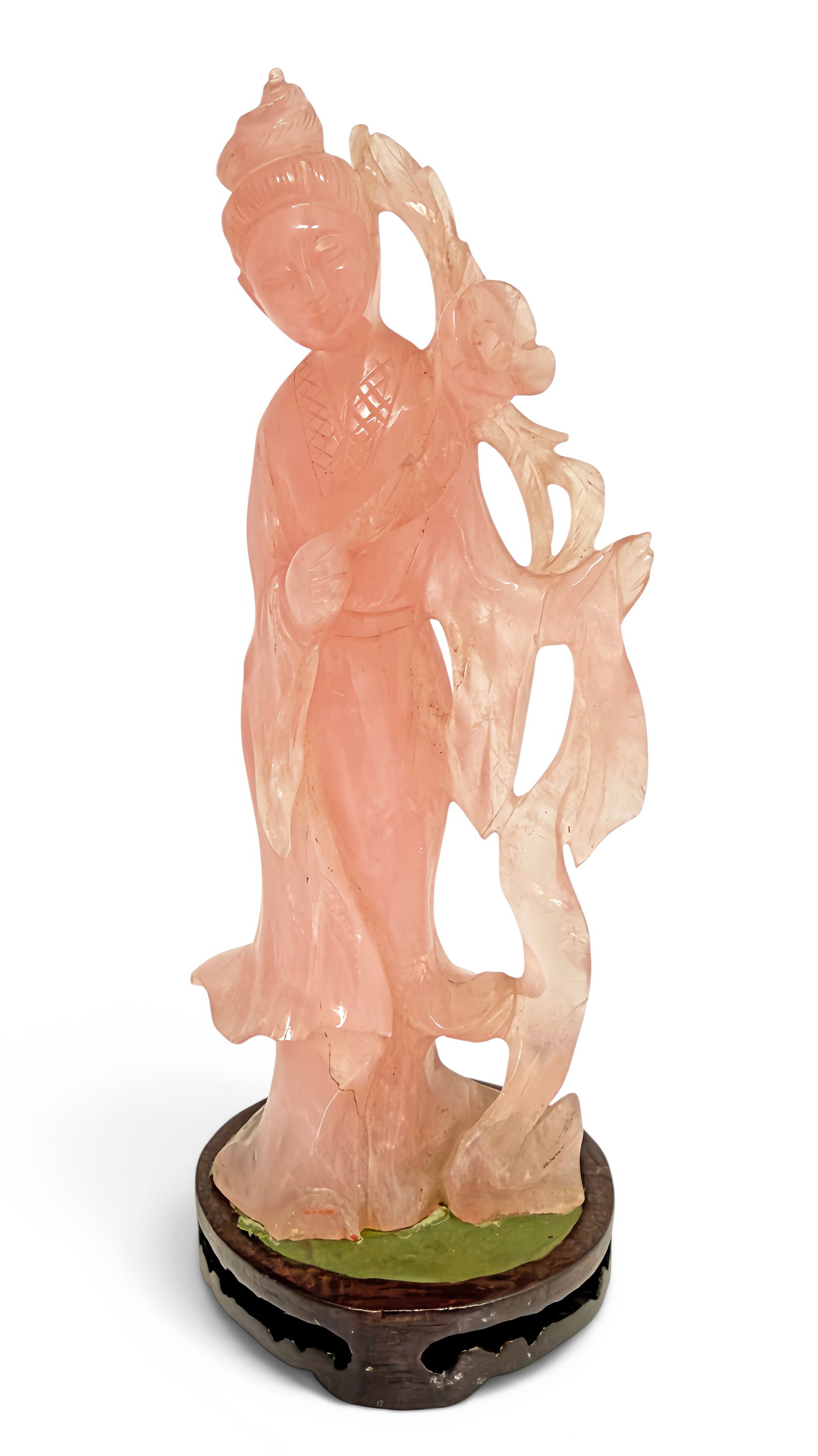 19th Cent Chinese Carved Rose Quartz Lady Figurine (1 of 3)
