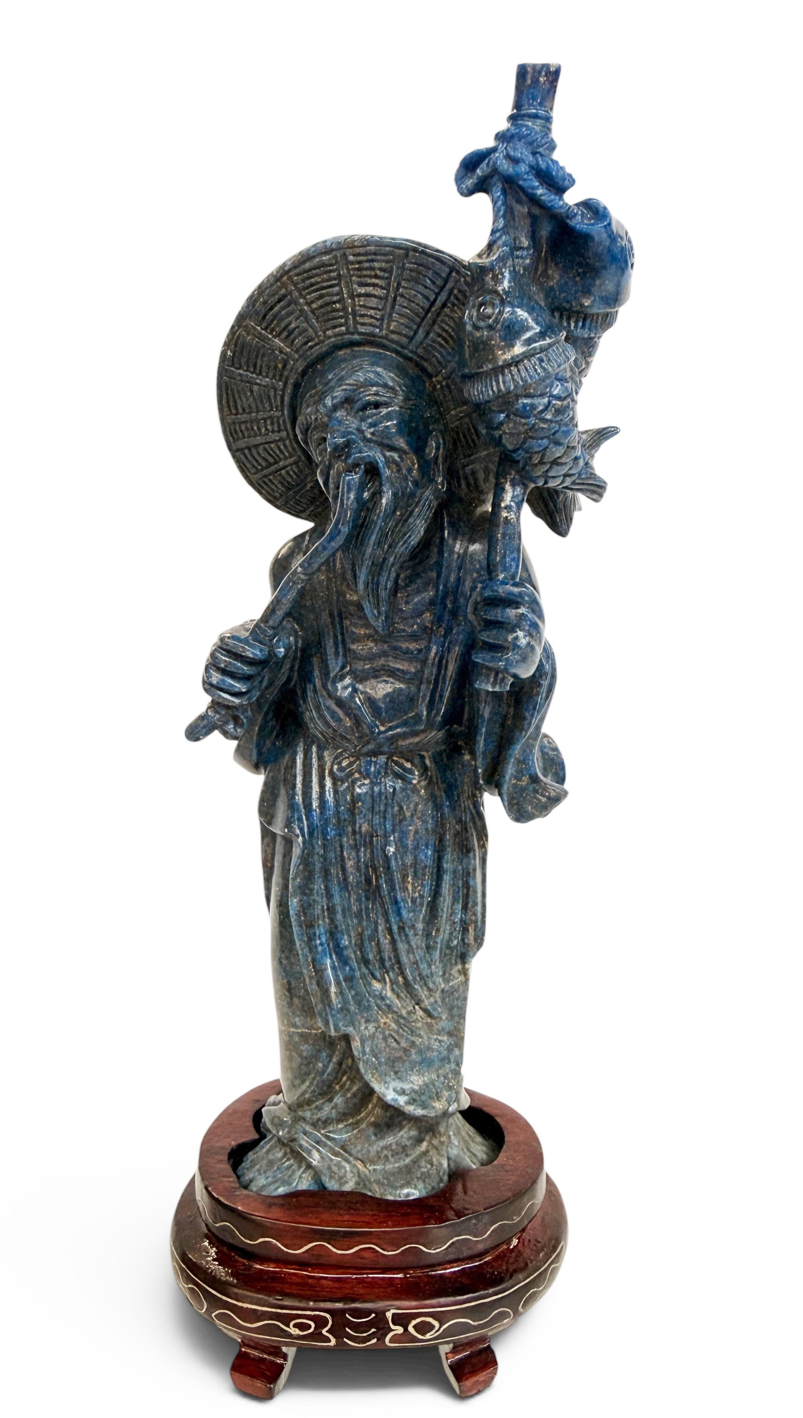 Chinese Lapis Carved Figure of a Fisherman. (1 of 4)