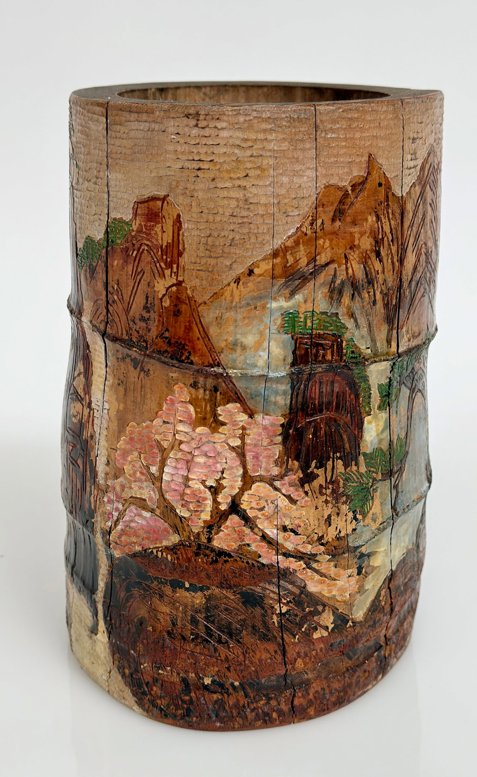 Large Asian Antique Bamboo Brush Pot. (1 of 6)