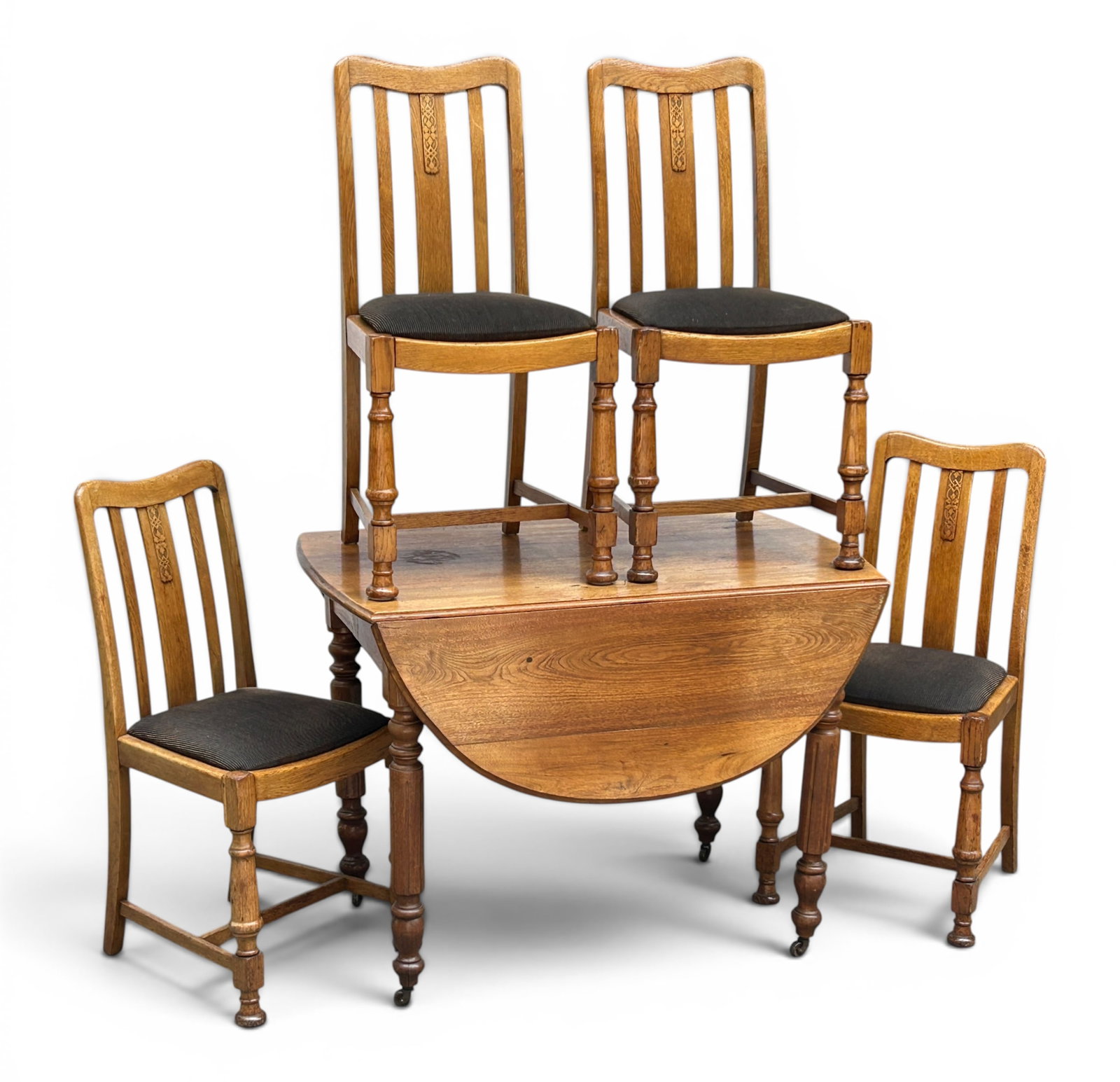 Antique Oak Dropleaf Table w/ Four Chairs. (1 of 20)