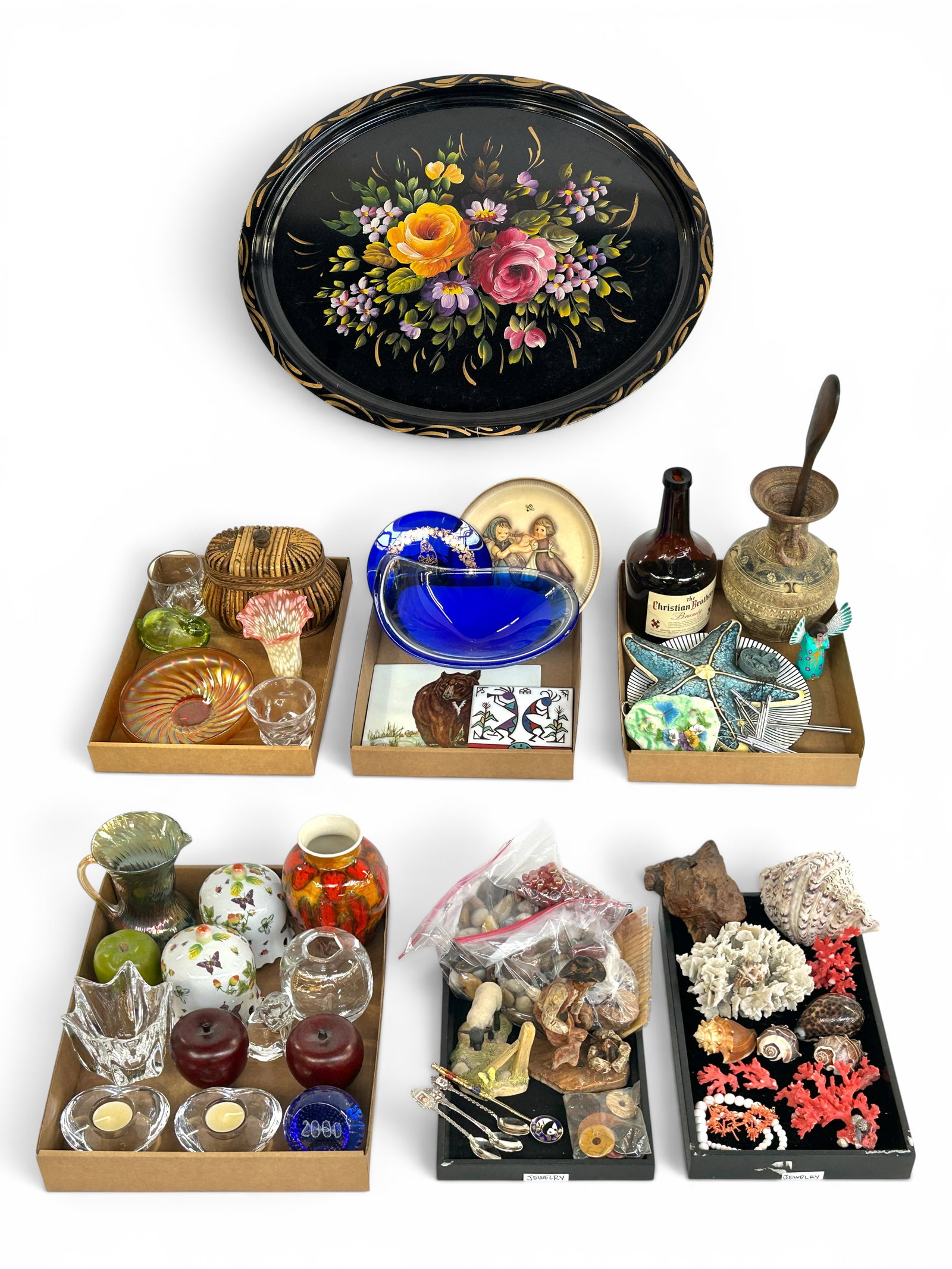 Lot of Asst. Items - Coral, Carnival Glass, Brass. (1 of 11)