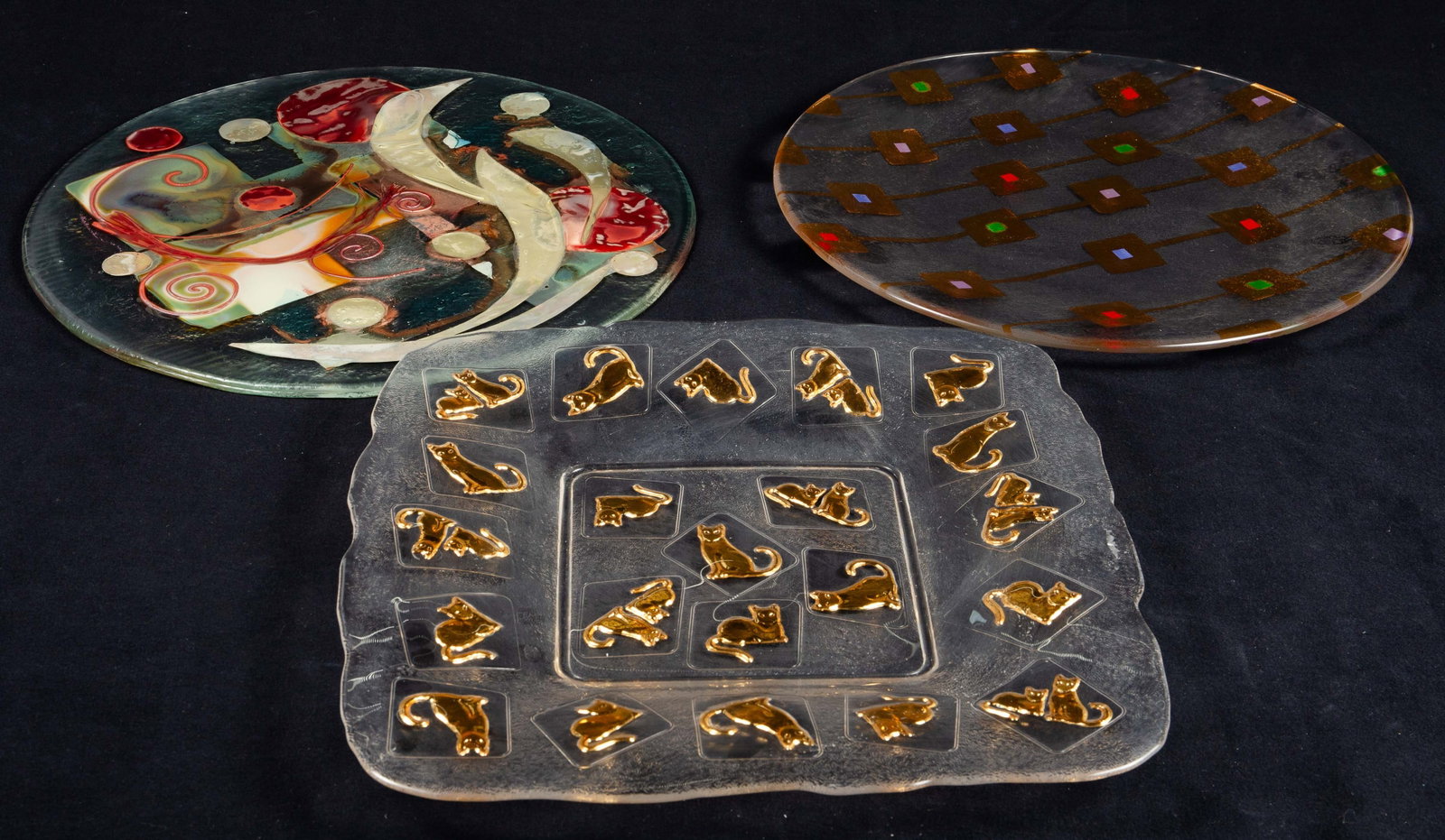 Lot of 3 Decorative Glass Platters, inc. Gilded. (1 of 10)