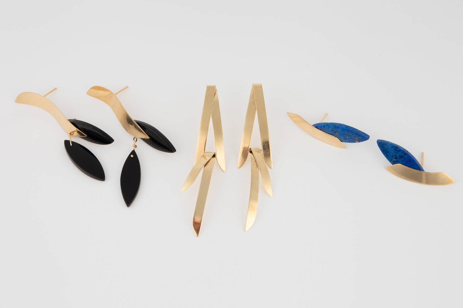 3 Pr. of 14K Gold Modernist Earrings - Lapis, Onyx (1 of 6)