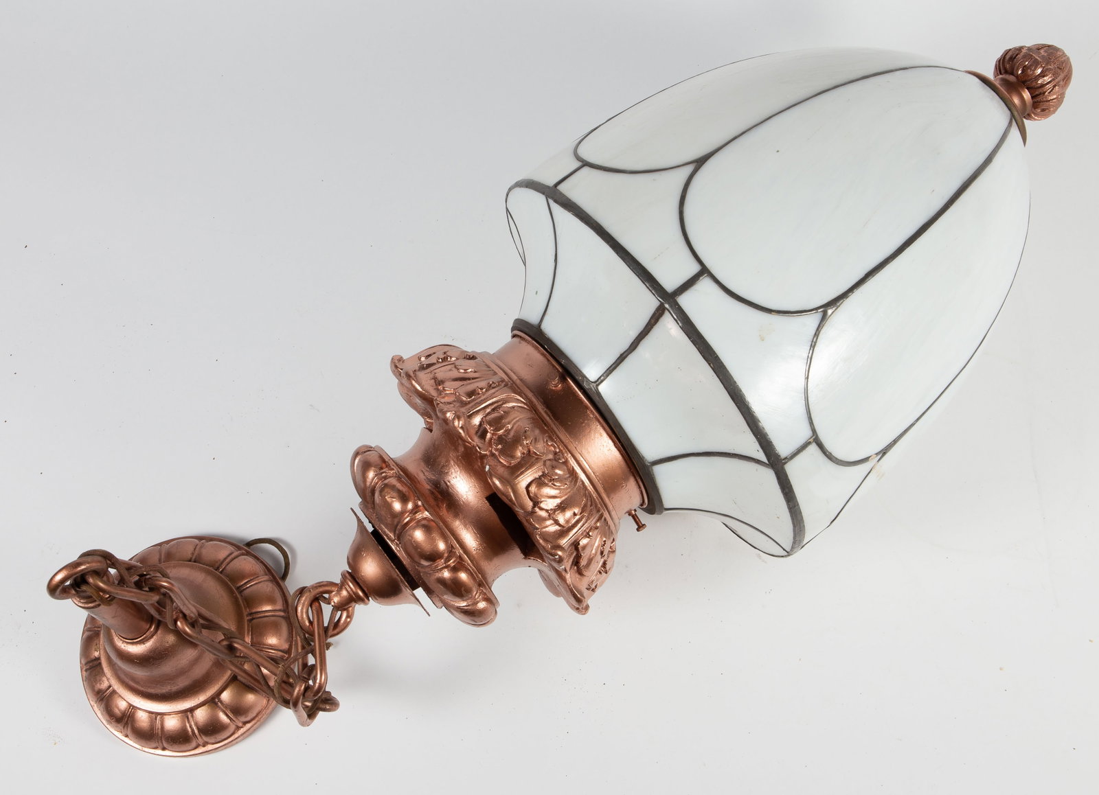 R. Williamson & Co. Antique Light Fixture.: This hanging ceiling lamp is stamped, "R. Williamson & Co." There is some minor paint loss, but overall, the pendant fixture looks to be in good cosmetic condition. Not including the chain, the lamp