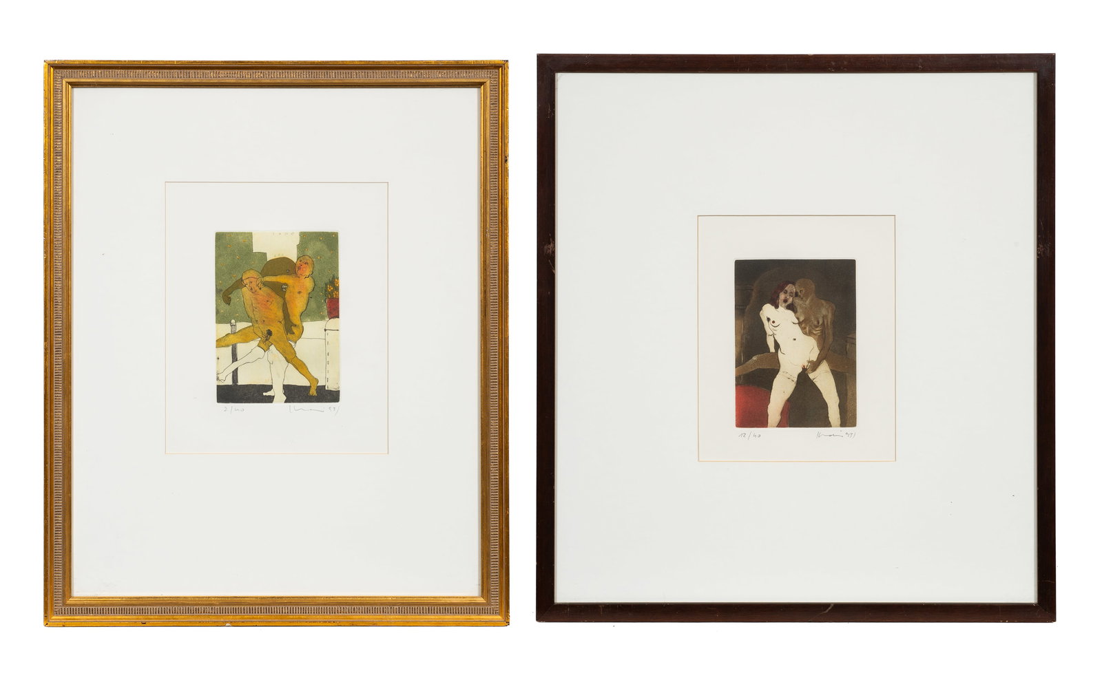 Lot of Two Nude Etchings by Kurt Mair.: Artist(s): Kurt Mair (German, b. 1954), "Tanz Ego" and "Vollmacht", 1993. Medium: Etchings with aquatint. Signature(s): Both are pencil signed, numbered, and dated in their lower margins.