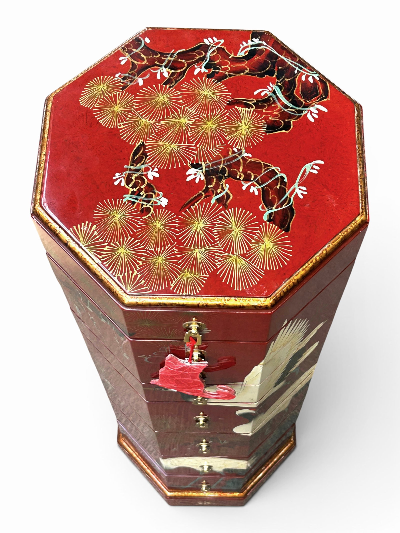 Octagonal Asian Style Lacquer Multidrawer Chest. - 2