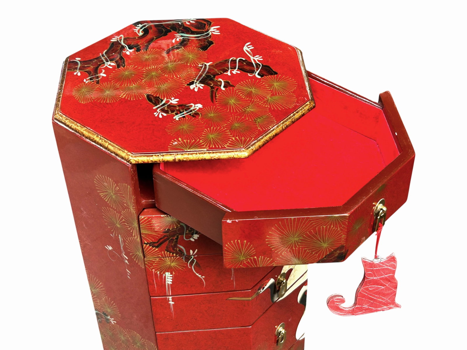 Octagonal Asian Style Lacquer Multidrawer Chest. - 3