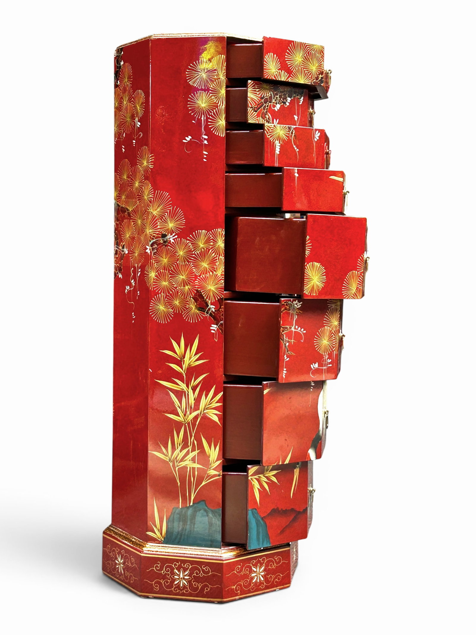 Octagonal Asian Style Lacquer Multidrawer Chest. - 4