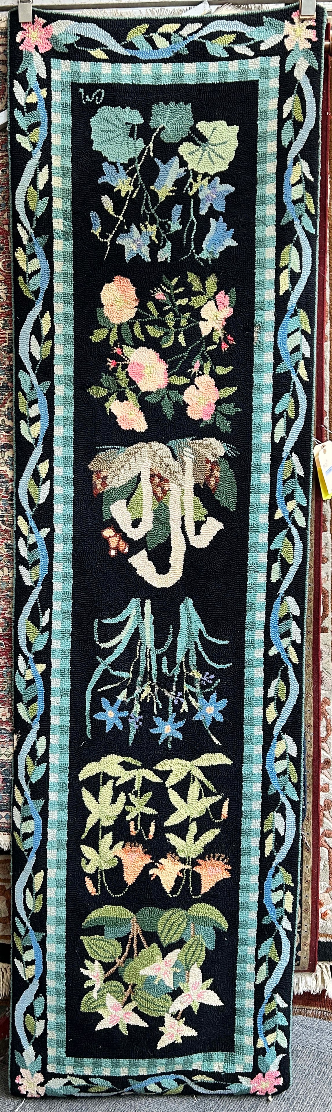 2' 5" x 9' Vintage Floral Hooked Runner Rug.: The rug looks to be in good overall condition. In-House Shipping is available for this rug. Please see our website for our in-house shipping procedures.