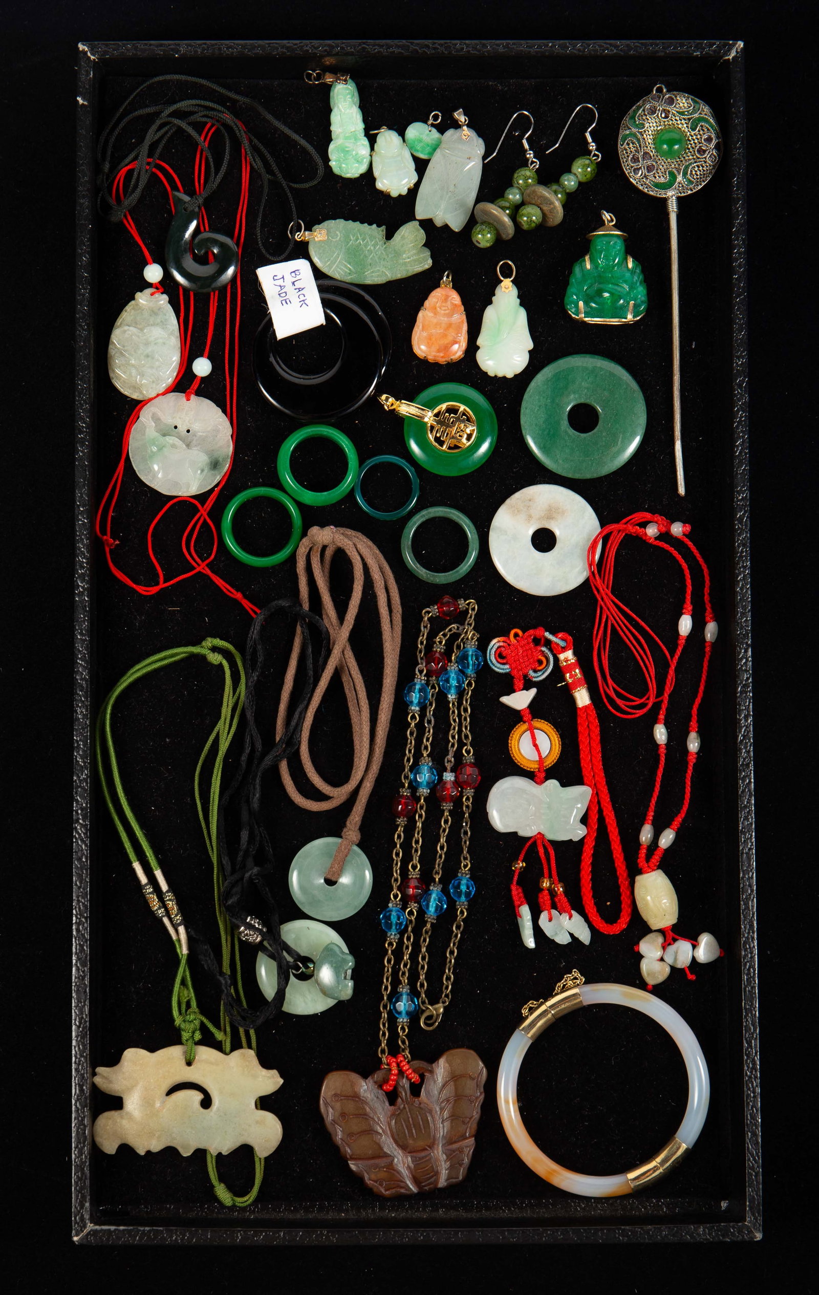 Lot of Jade Jewelry - Carved, Buddha, Animals. (1 of 11)