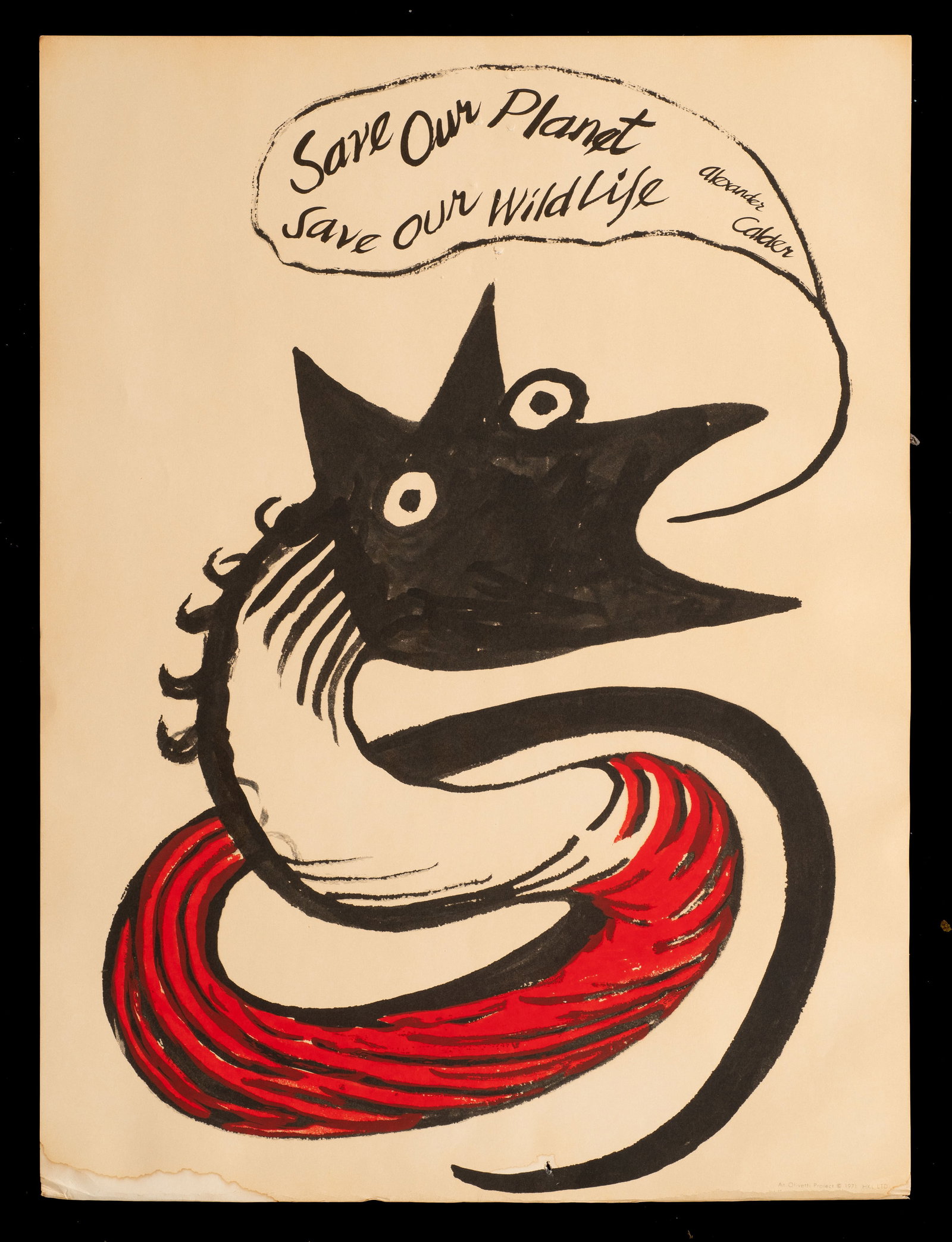 Save Our Planet, Save Our Wildlife, Calder Litho.: This lot contains an Alexander Calder offset lithographic poster for the Olivetti Project, titled "Save Our Planet, Save Our Wildlife (1971)". Paperwork/Provenance: N/A Condition: Unframed. Signs of t