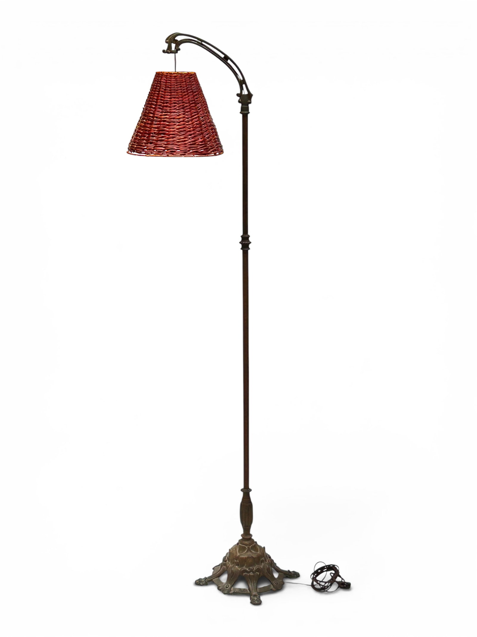 Rembrandt Cast Iron Floor Lamp w/ Rattan Shade. (1 of 13)