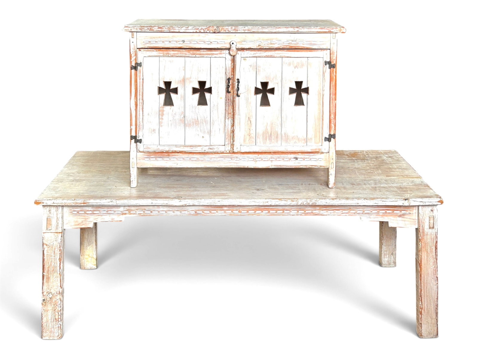 Rustic Whitewashed Pine Wood Dining Set, 7 Pcs. - 14