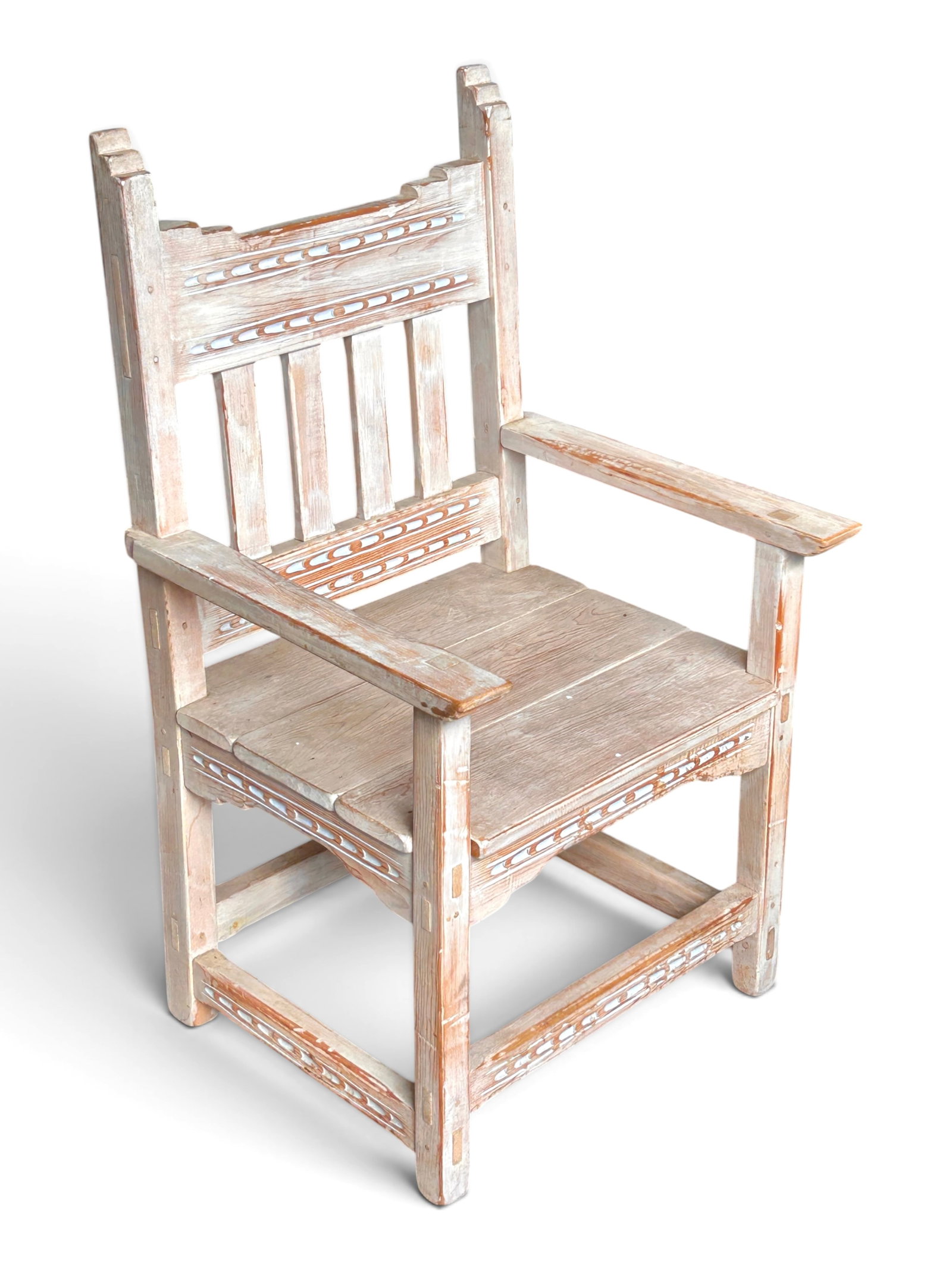 Rustic Whitewashed Pine Wood Dining Set, 7 Pcs. - 2