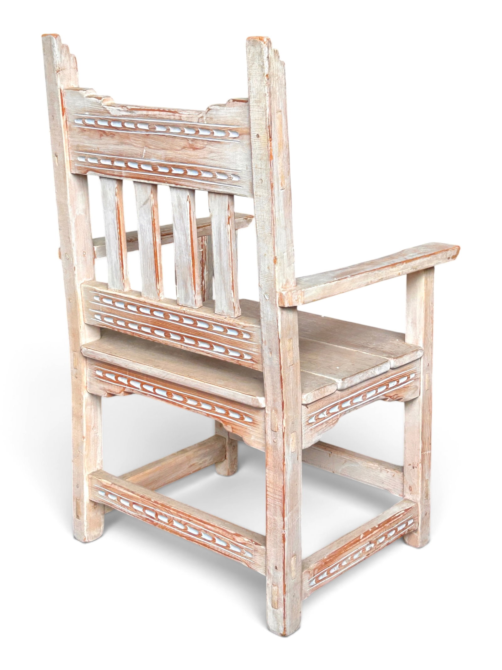 Rustic Whitewashed Pine Wood Dining Set, 7 Pcs. - 3