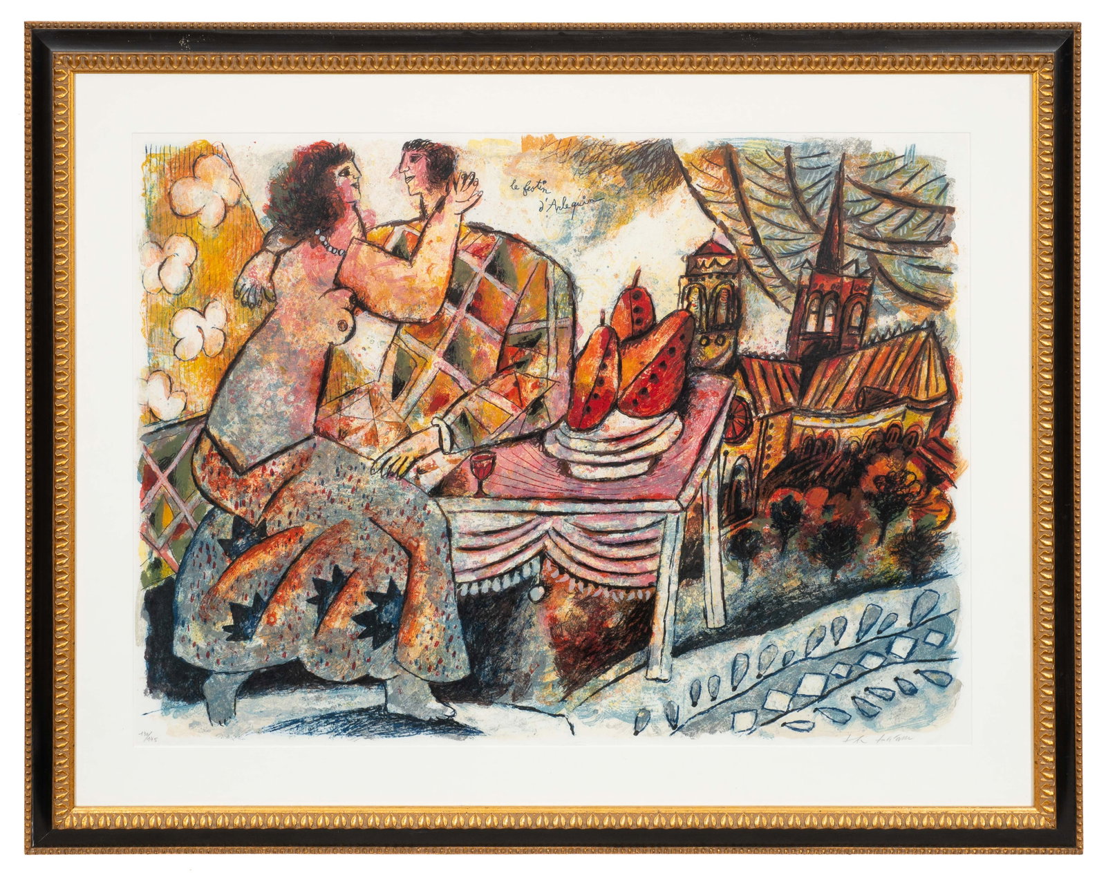 The Harlequin's Feast, Theo Tobiasse Lithograph.: Artist(s): Theo Tobiasse (French, 1927-2012), "Le Festin D'arlequin". Medium: Lithograph in colors. Signature(s): Pencil signed and numbered (130/145) in its lower margin. Paperwork/Provenance: N/A Co