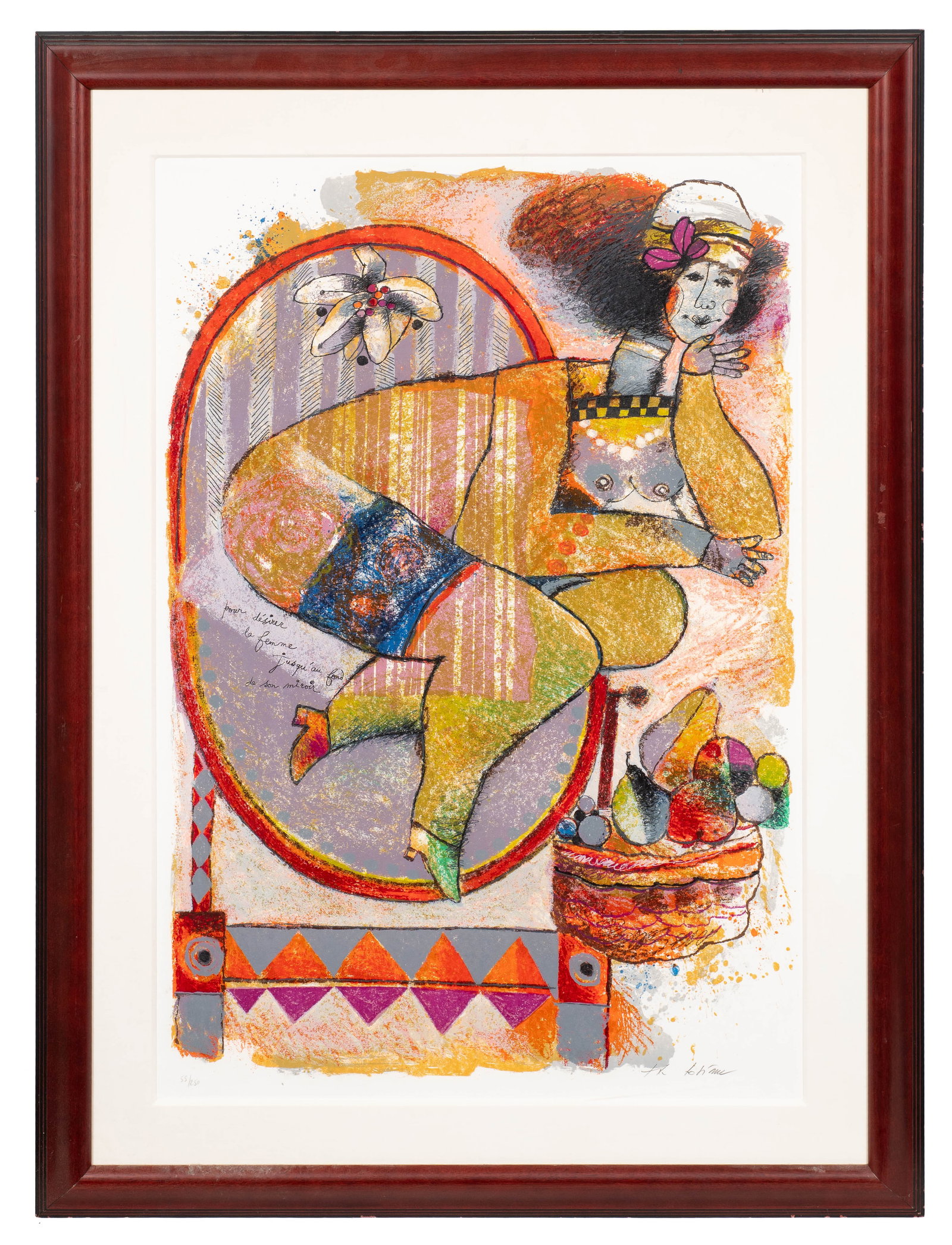 Pour Desirer la Femme..., Theo Tobiasse Serigraph.: Artist(s): Theo Tobiasse (French, 1927-2012), "Pour Desirer la Femme Jusqu'au Fond de son Miroir". Medium: Serigraph in colors. Signature(s): Pencil signed and numbered (55/250) in its lower margin. P