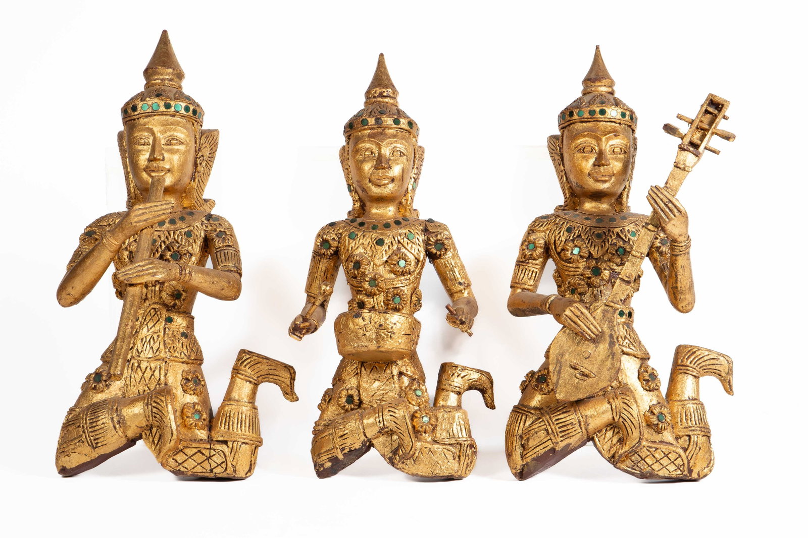 Set of 3 Southeast Asian Carved Giltwood Musicians (1 of 11)