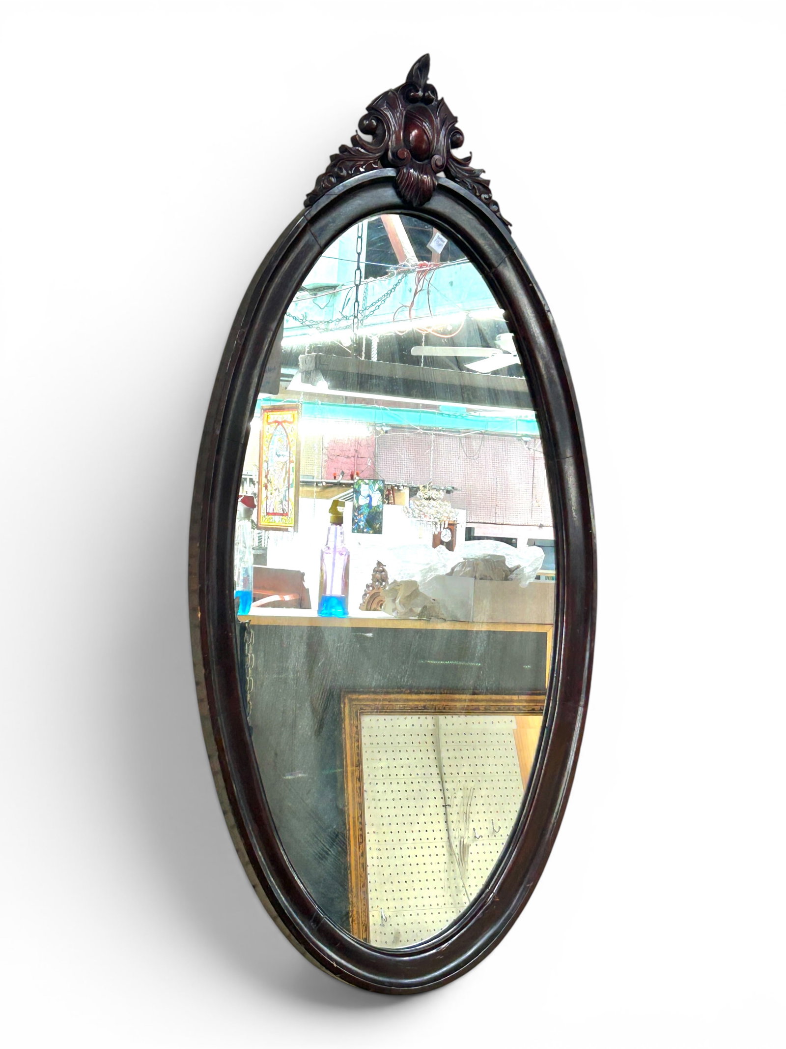 Oval Carved Mahogany Wall Mirror. (1 of 8)