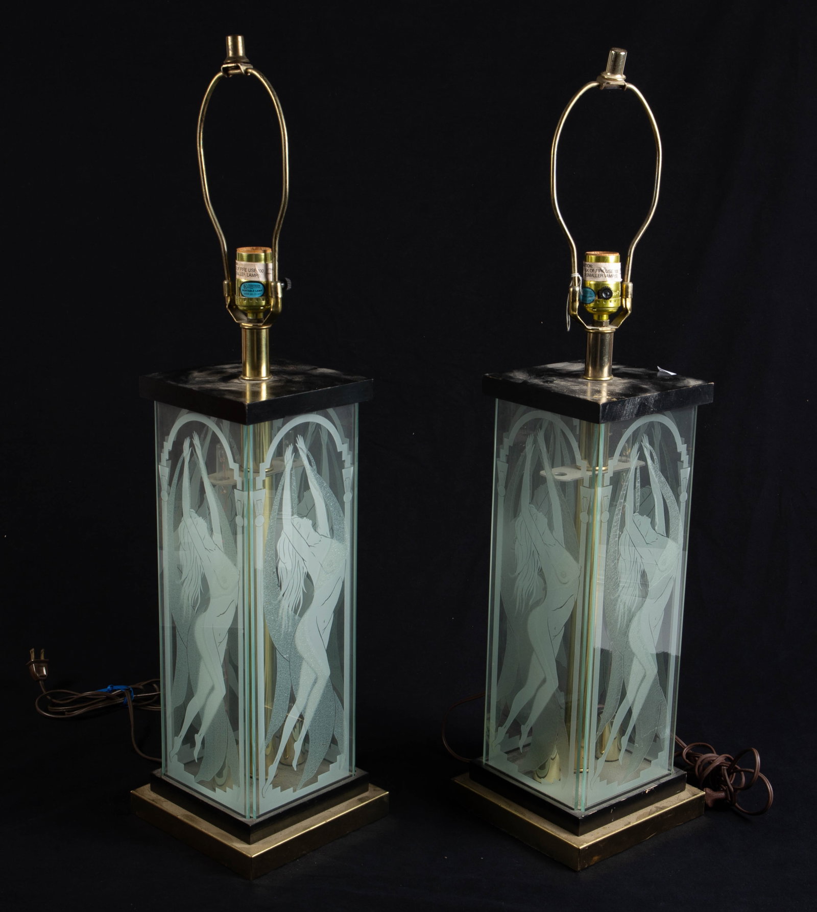 Pair of Etched Glass Female Nude Table Lamps. (1 of 4)