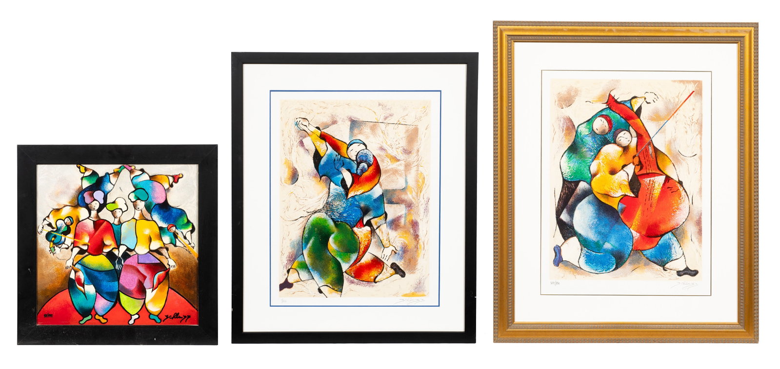 Lot of Three Limited Edition David Schluss Prints.: Artist(s): David Schluss (b. 1943). Medium: Two embossed serigraphs, and one giclee on canvas. Signature(s): All three are signed and numbered in their lower margins. Paperwork/Provenance: N/A