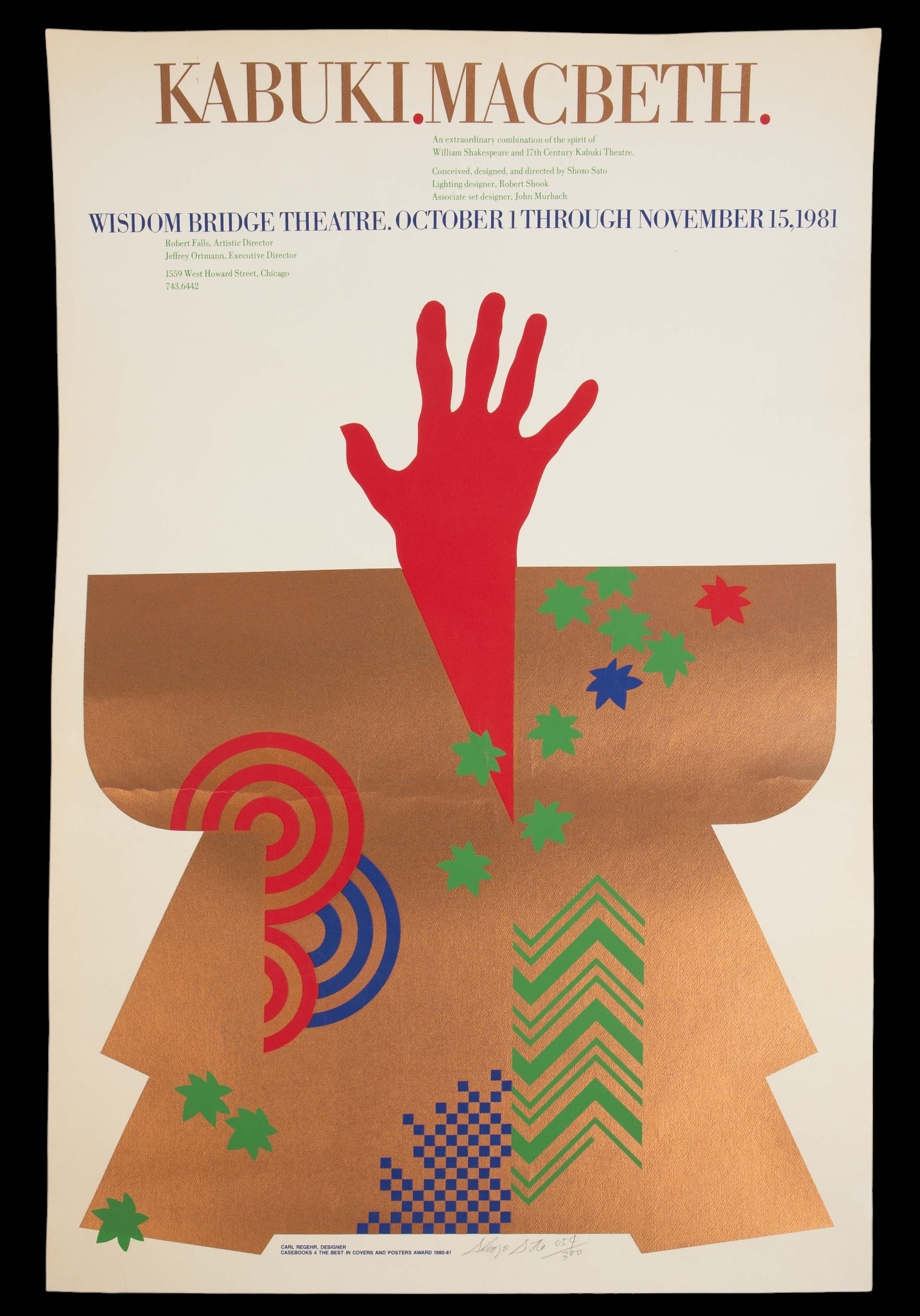 Shozo Sato Signed "Macbeth" Kabuki Theatre Poster.: It has several wrinkles, but still presents fairly well. The dimensions are 35" x 23 1/8". In-house shipping is available. Please see our website regarding in-house shipping procedures.