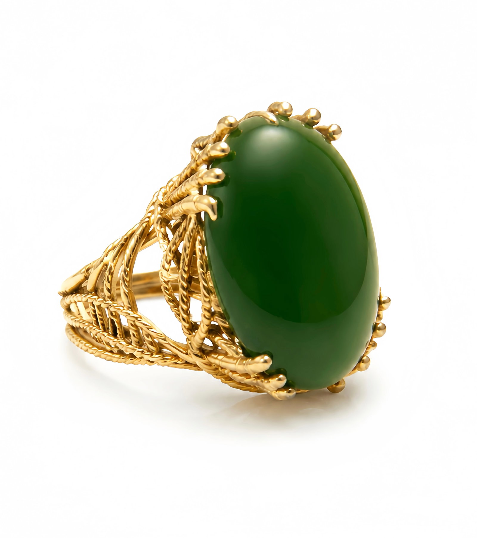 14K Yellow Gold & Spinach Jade Cabochon Ring. (1 of 4)