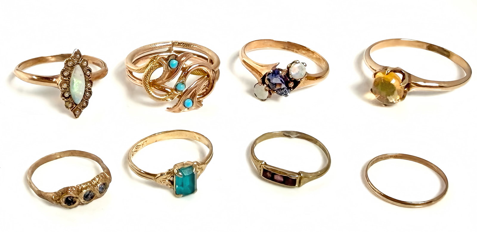 8 Antique Rings- 10K, 14K, Victorian, Opal, Iolite (1 of 5)