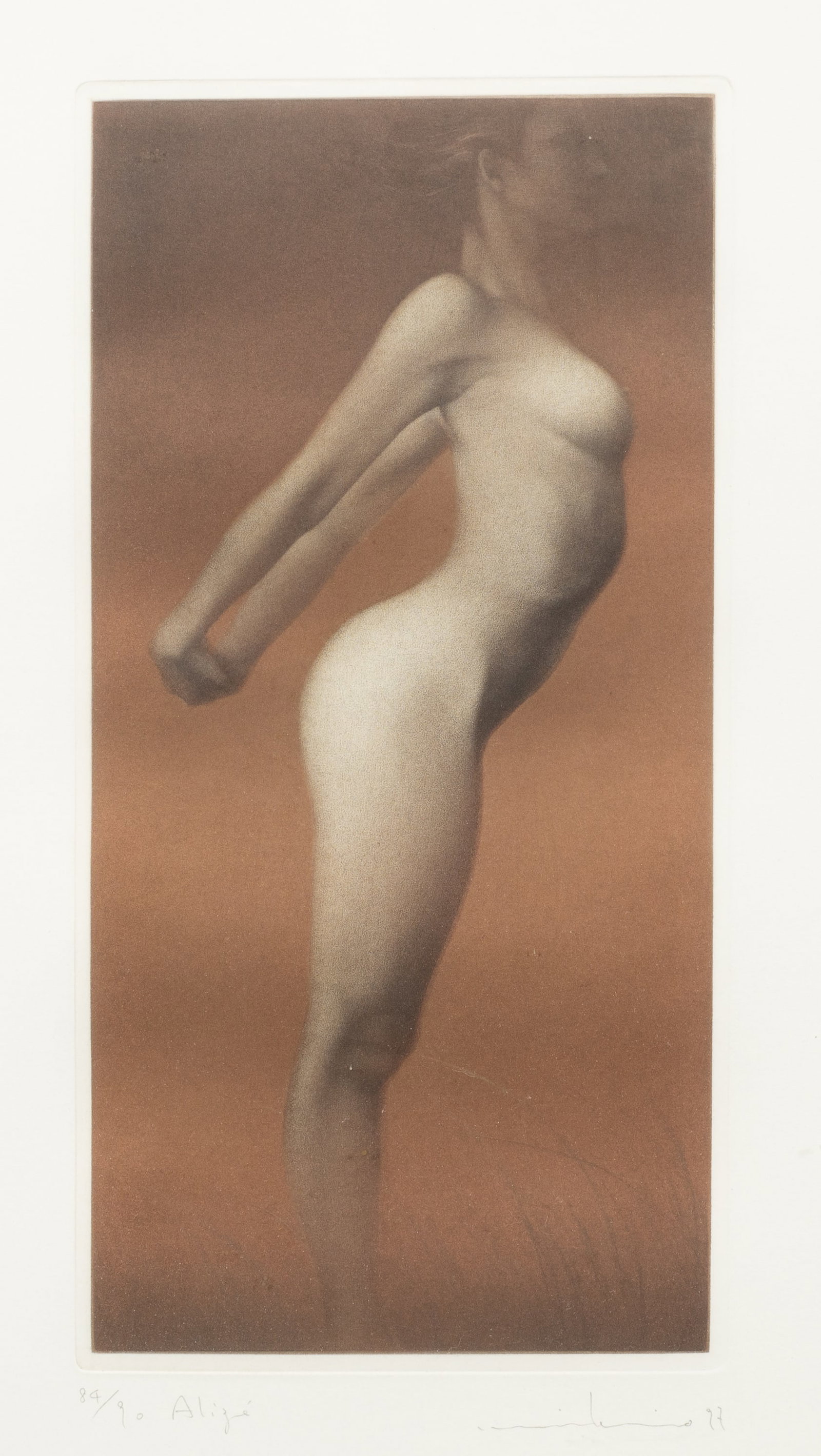 Alize, Nude Mezzotint by Mikio Watanabe.: Artist(s): Mikio Watanabe (Japanese, b. 1954). Medium: Mezzotint. Signature(s): Signed, titled, and numbered (84/90) in its lower margin. Paperwork/Provenance: N/A Condition: No visible signs of