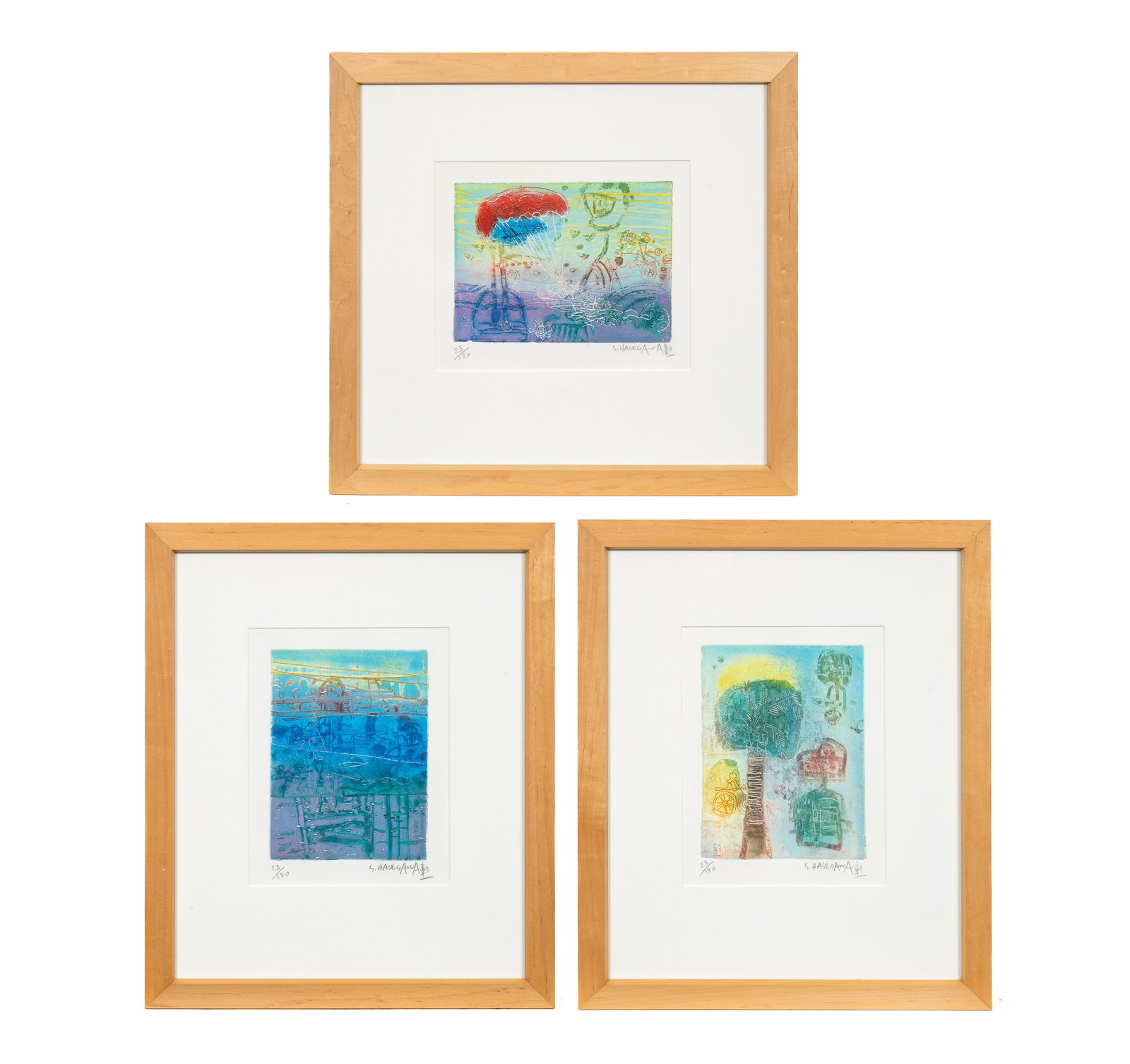 Lot of Three Etchings by Shoichi Hasegawa. (1 of 18)